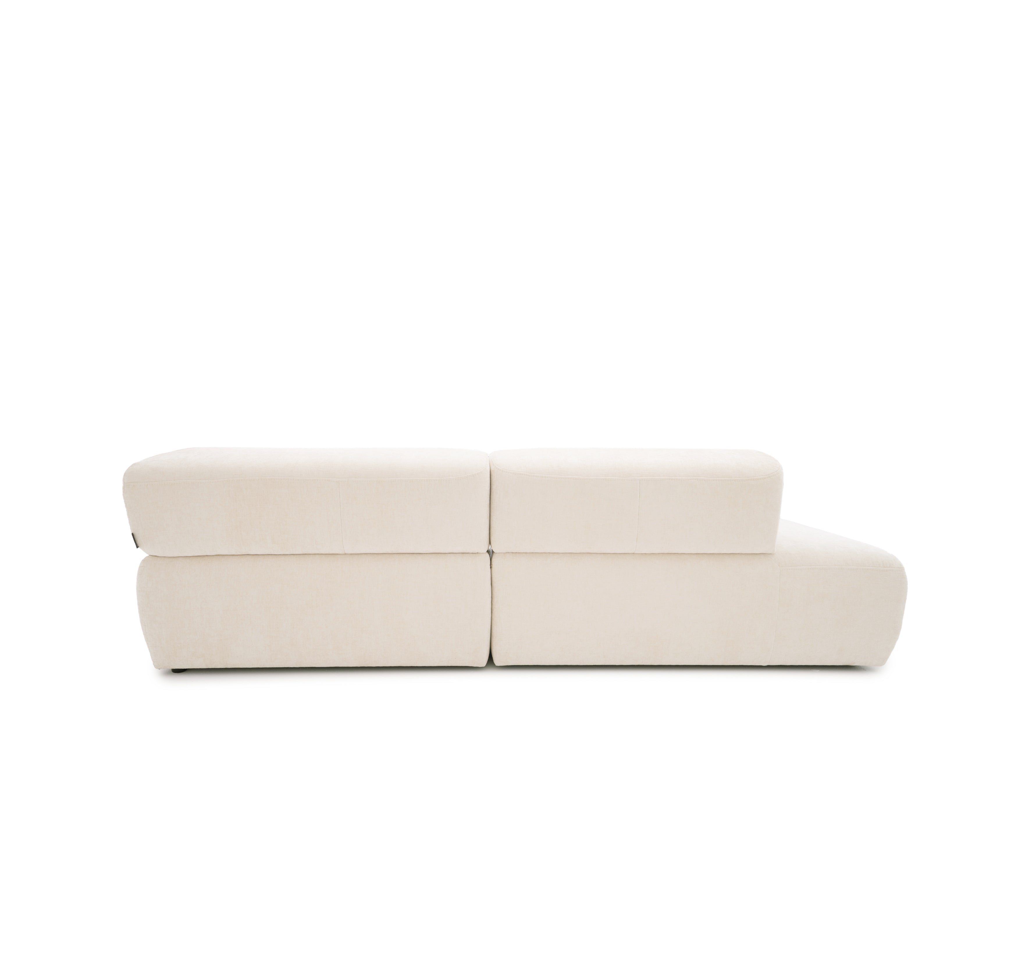 Canapé d’angle droit Lancry en tissu chenille beige Paname Avenue, vue arrière sur fond blanc