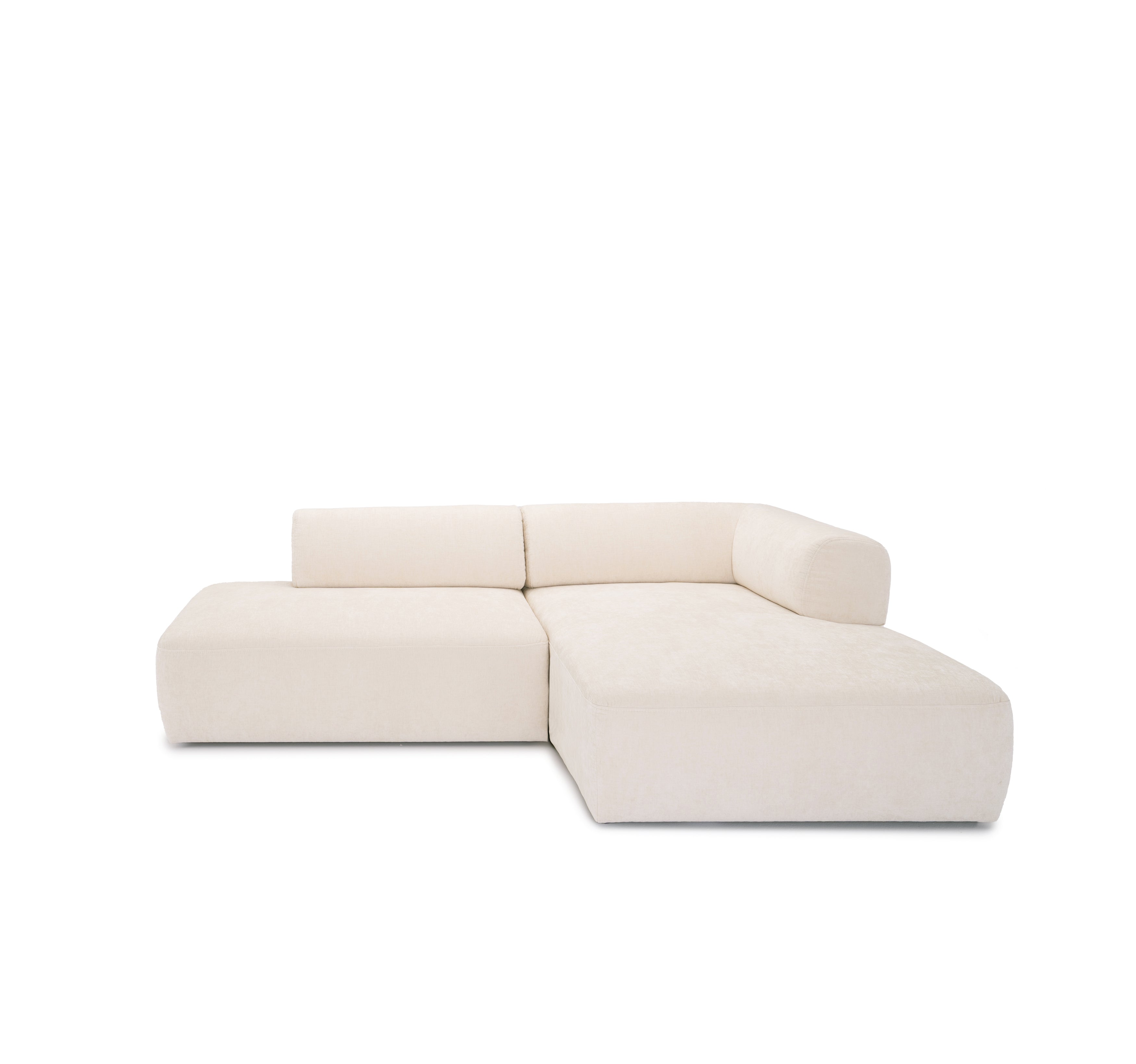 Canapé d’angle droit Lancry en tissu chenille beige Paname Avenue, vue de face sur fond blanc