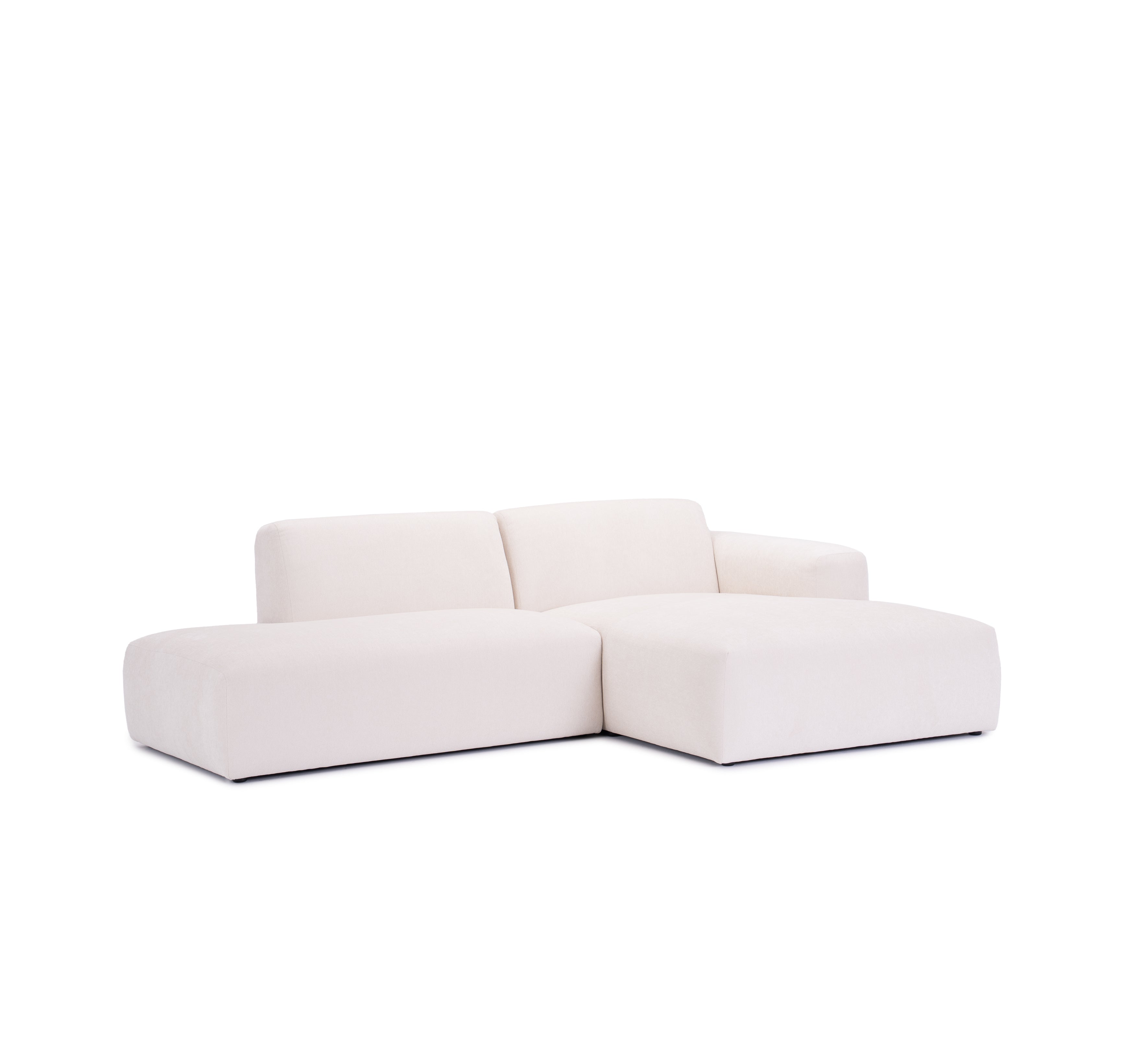 Canapé d’angle droit Archives en tissu chenille beige Paname Avenue, vue trois-quarts sur fond blanc