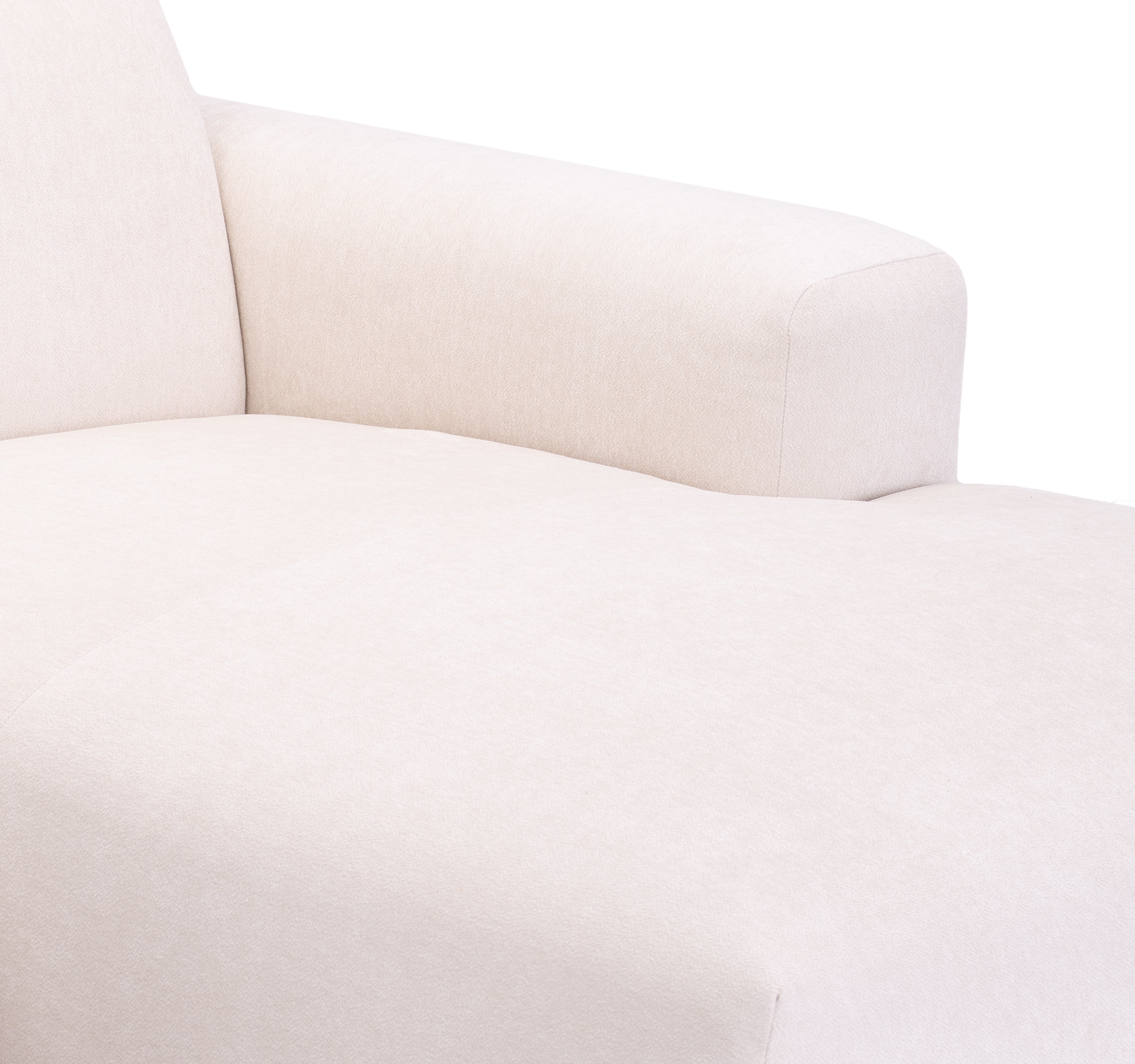Canapé d’angle droit Archives en tissu chenille beige Paname Avenue, zoom sur l’accoudoir