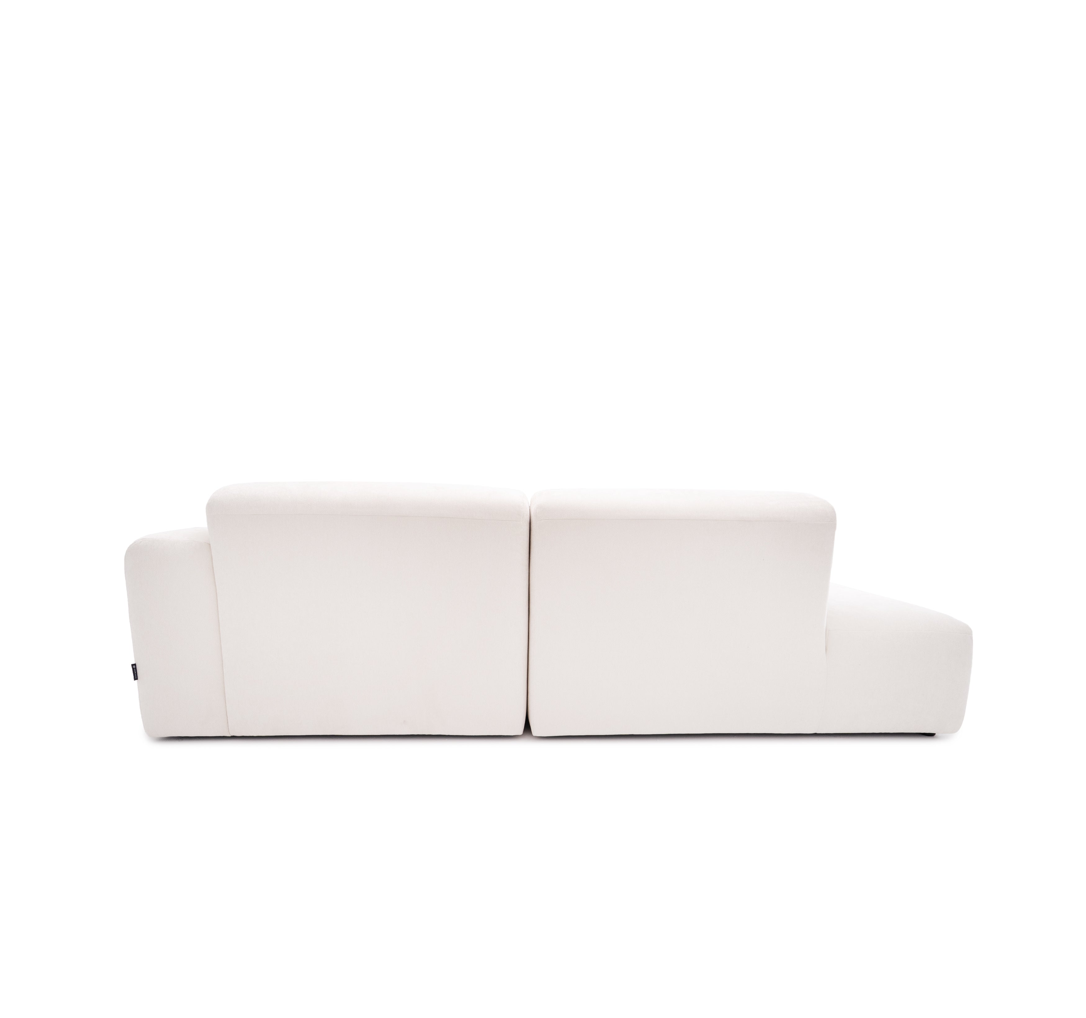 Canapé d’angle droit Archives en tissu chenille beige Paname Avenue, vue arrière sur fond blanc