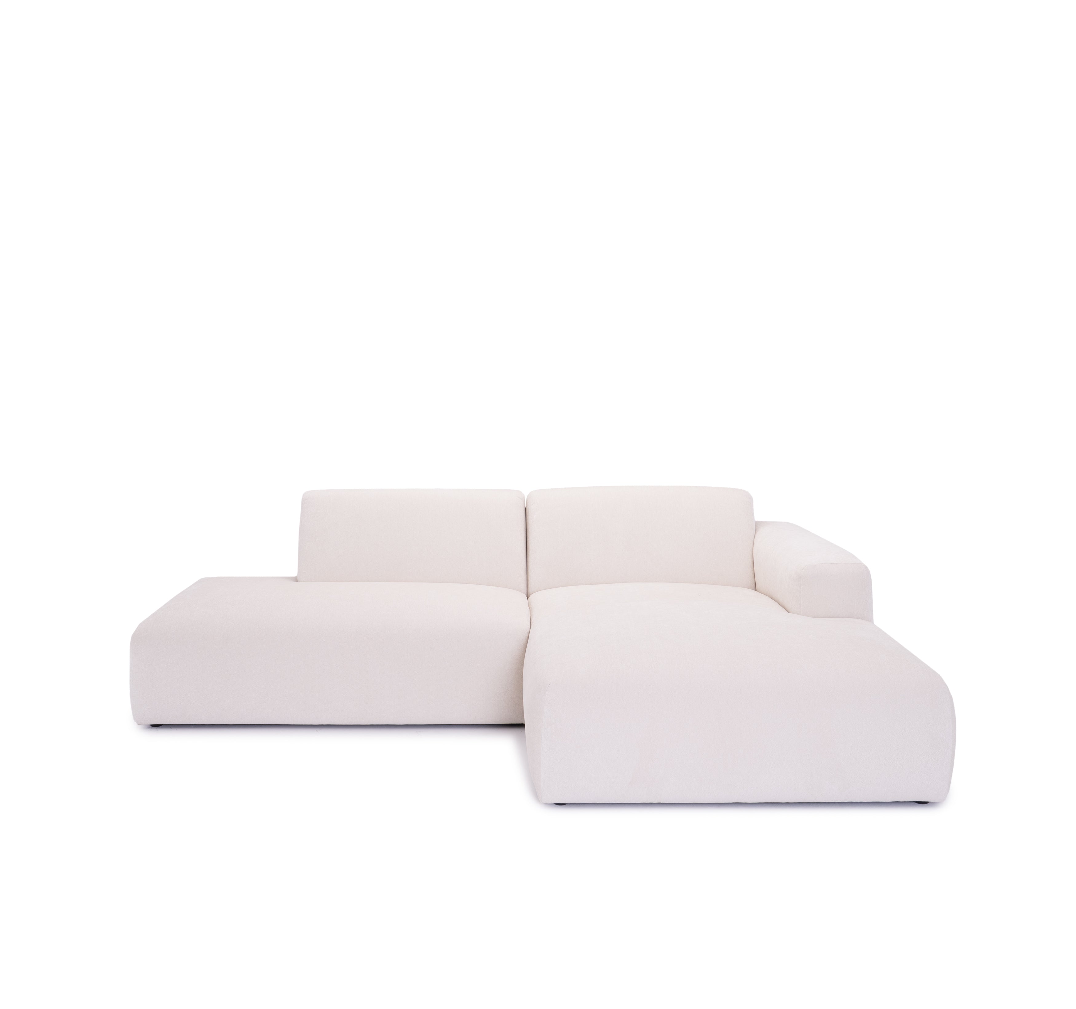 Canapé d’angle droit Archives en tissu chenille beige Paname Avenue, vue de face sur fond blanc