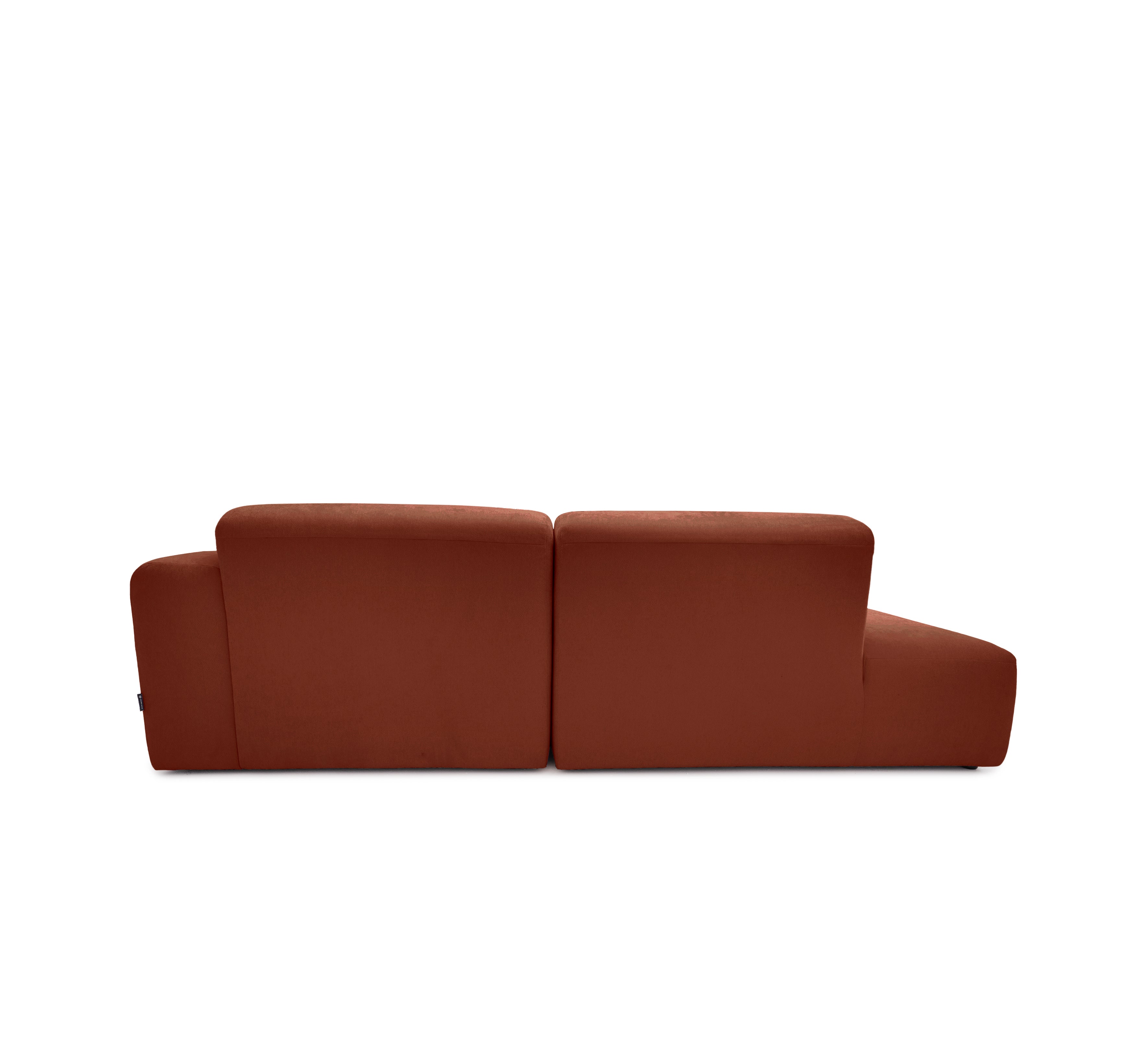 Canapé d’angle droit Archives en tissu chenille terracotta Paname Avenue, vue arrière sur fond blanc