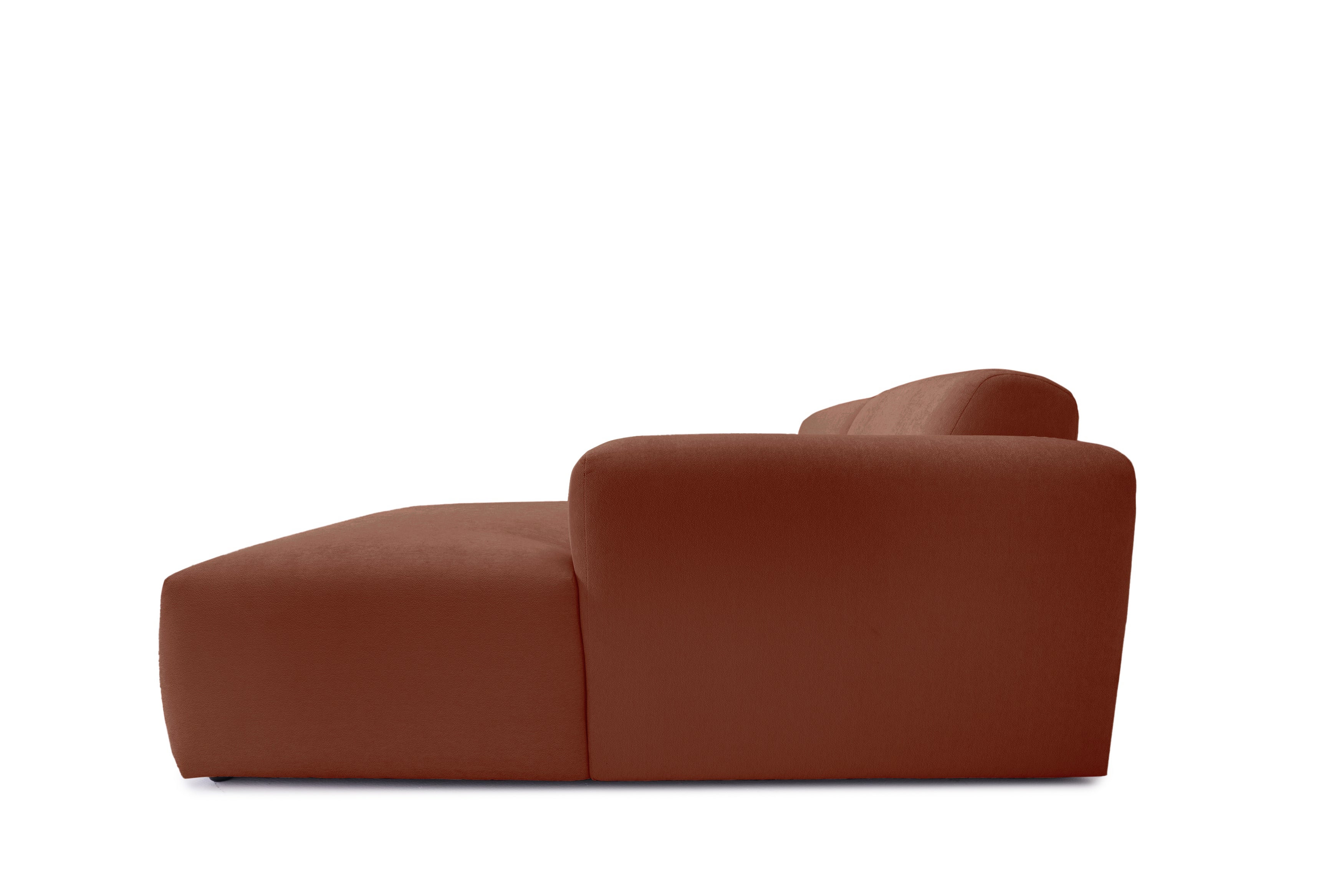 Canapé d’angle droit Archives en tissu chenille terracotta Paname Avenue, vue de profil sur fond blanc