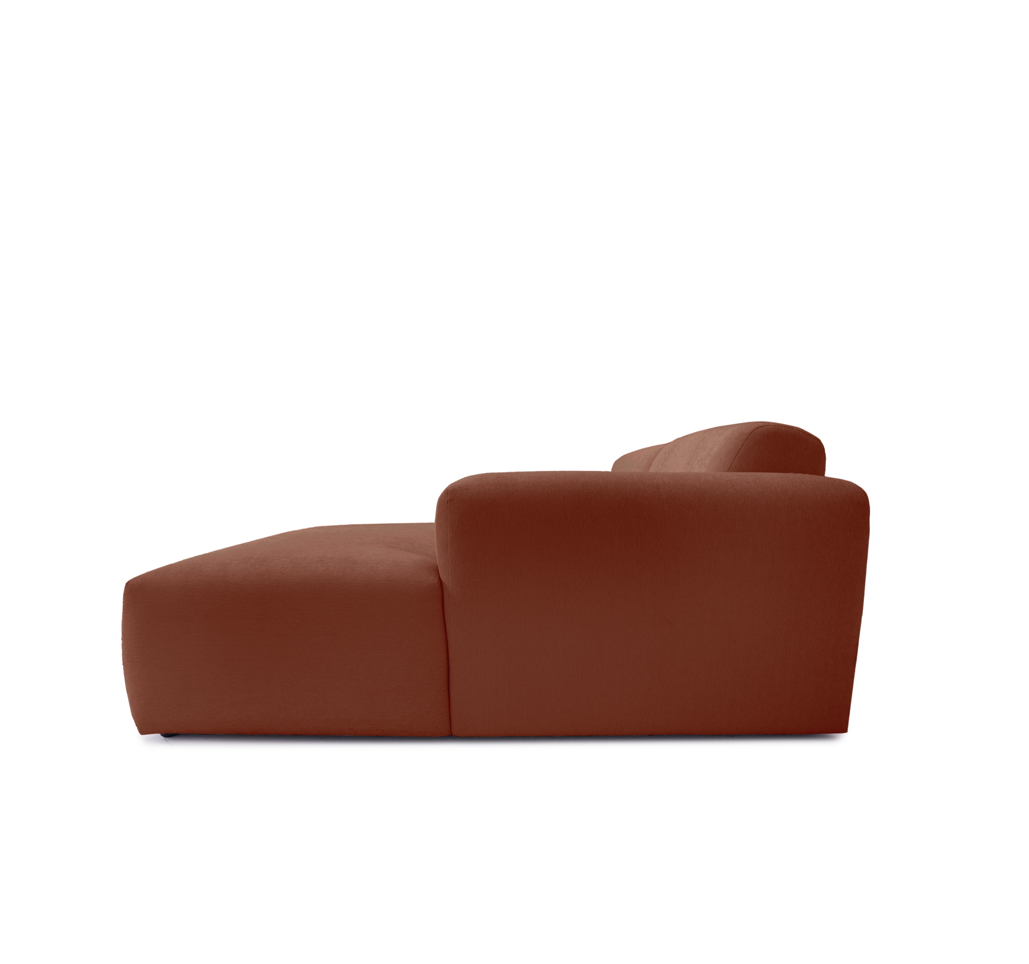 Canapé d’angle droit Archives en tissu chenille terracotta Paname Avenue, vue de profil sur fond blanc