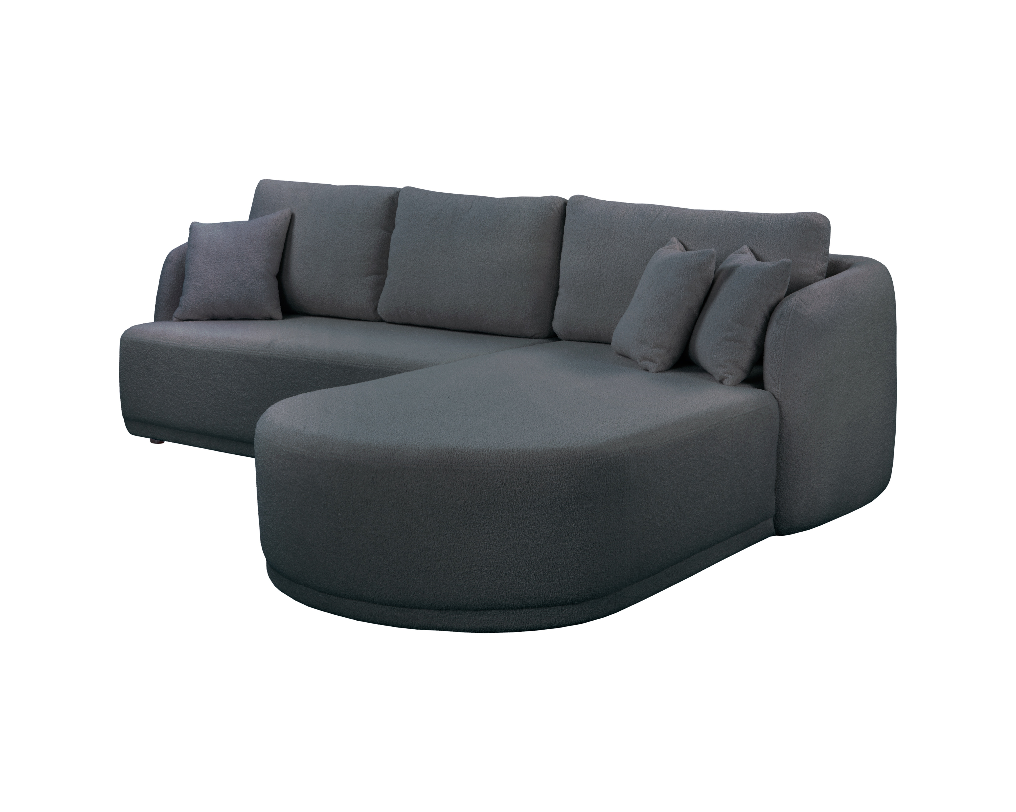 Canapé d’angle droit Charlot en tissu bouclette anthracite Paname Avenue, vue trois-quarts sur fond blanc