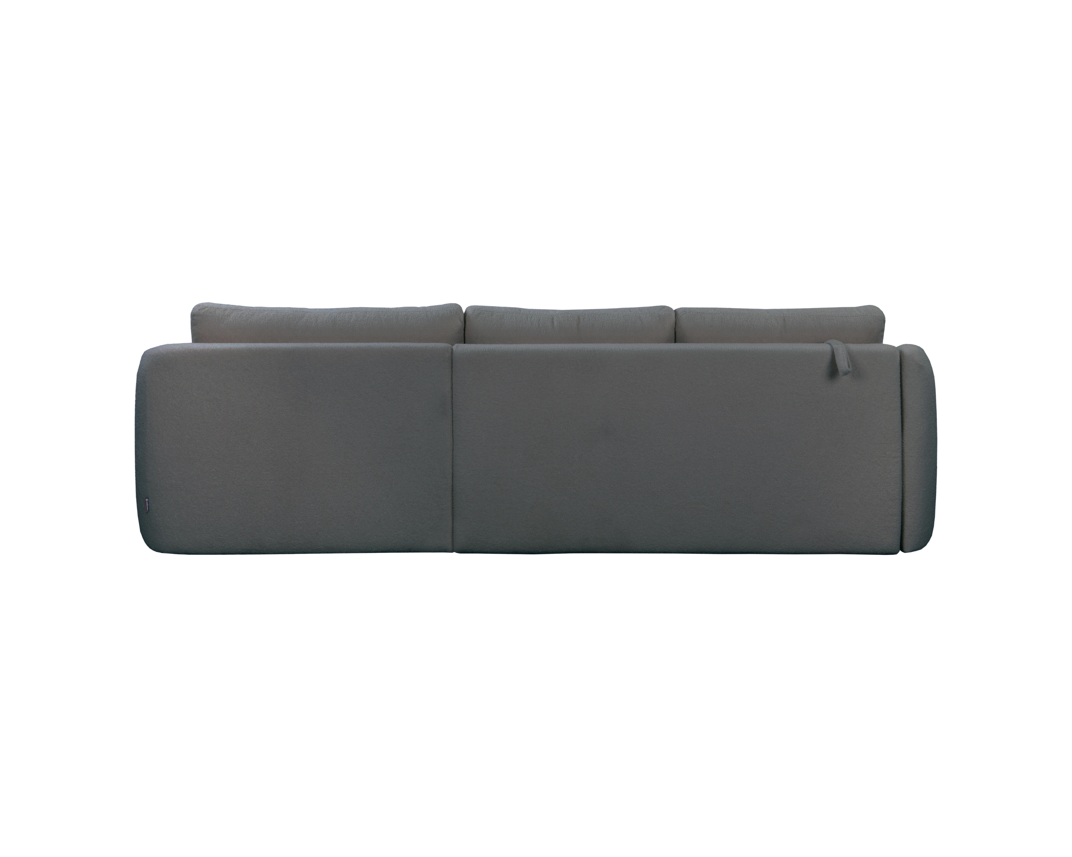 Canapé d’angle droit Charlot en tissu bouclette anthracite Paname Avenue, vue arrière sur fond blanc