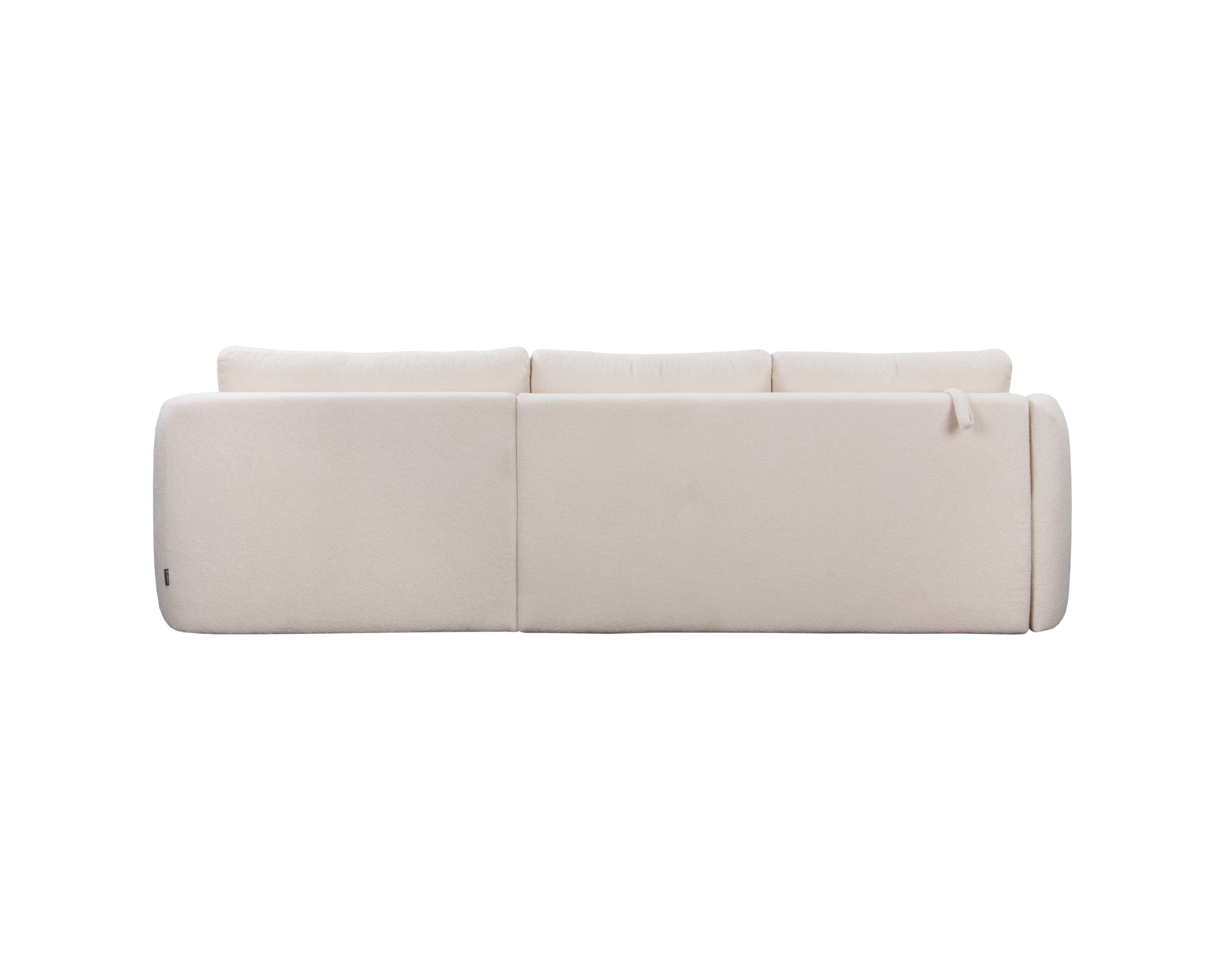 Canapé d’angle droit Charlot en tissu bouclette beige Paname Avenue, vue arrière sur fond blanc