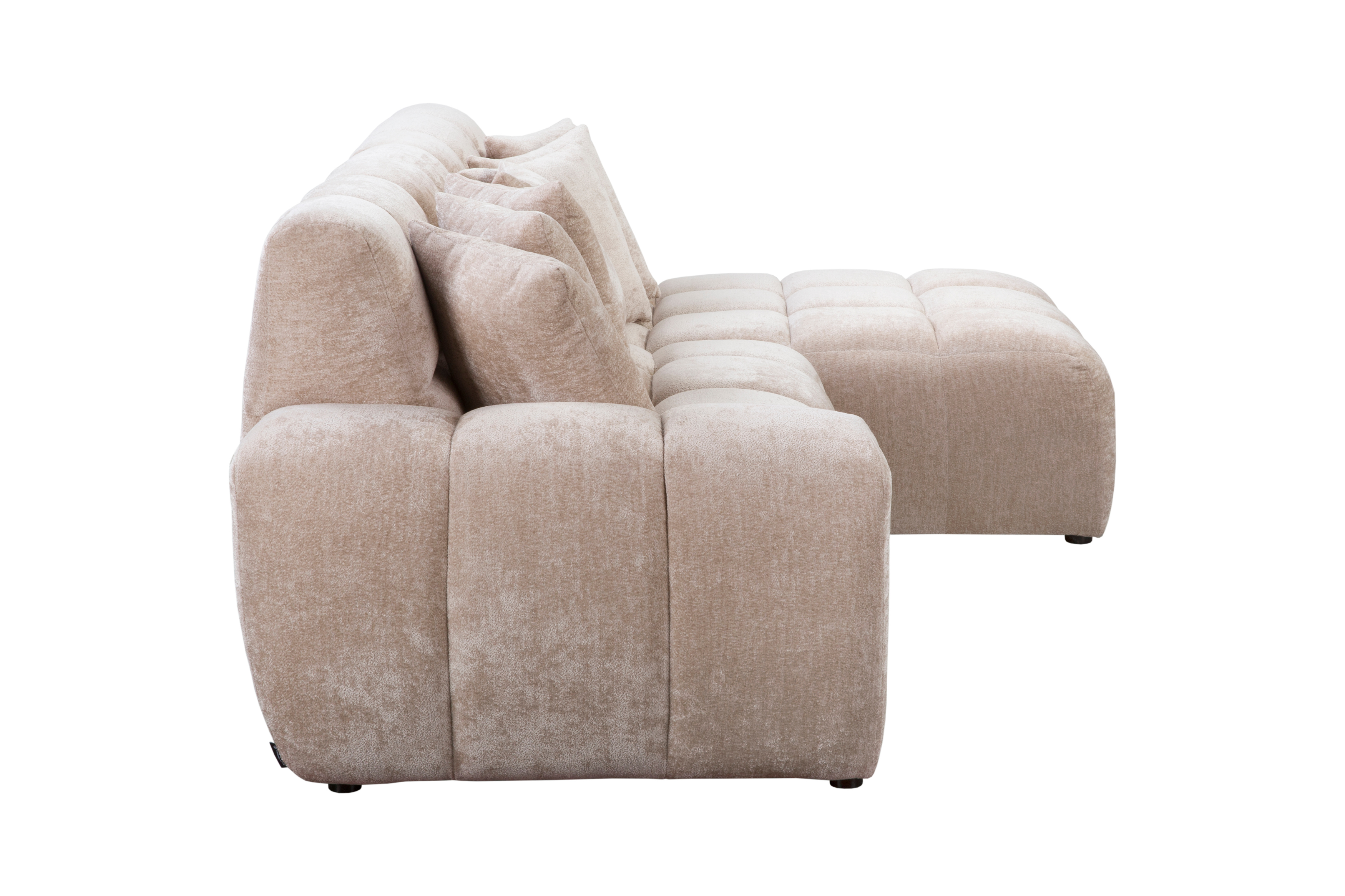 Canapé d’angle droit Fontaine au Roi en tissu chenille beige Paname Avenue, vue de profil sur fond blanc