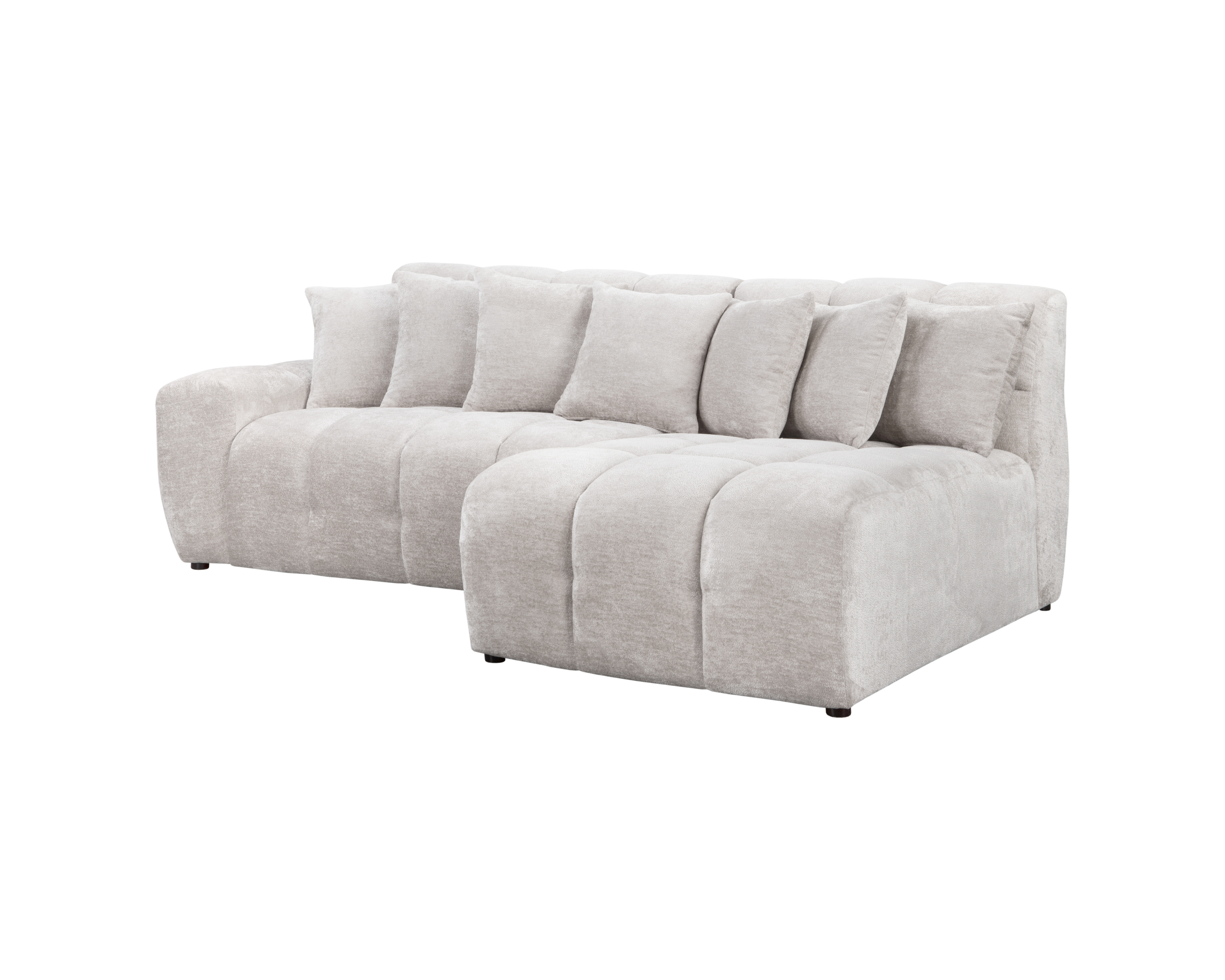 Canapé d’angle droit Fontaine au Roi en tissu chenille gris Paname Avenue, vue trois-quarts sur fond blanc