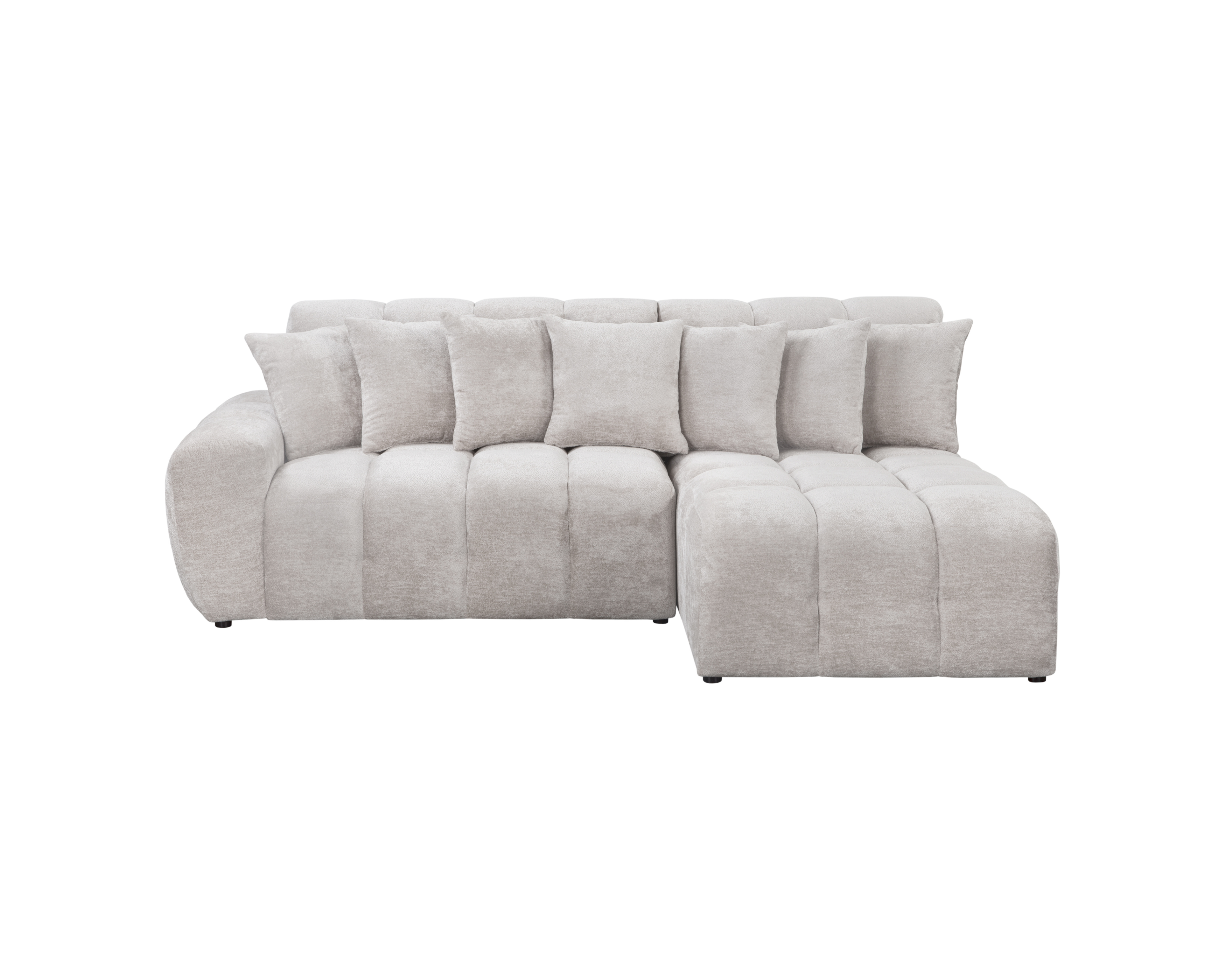 Canapé d’angle droit Fontaine au Roi en tissu chenille gris Paname Avenue, vue de face sur fond blanc