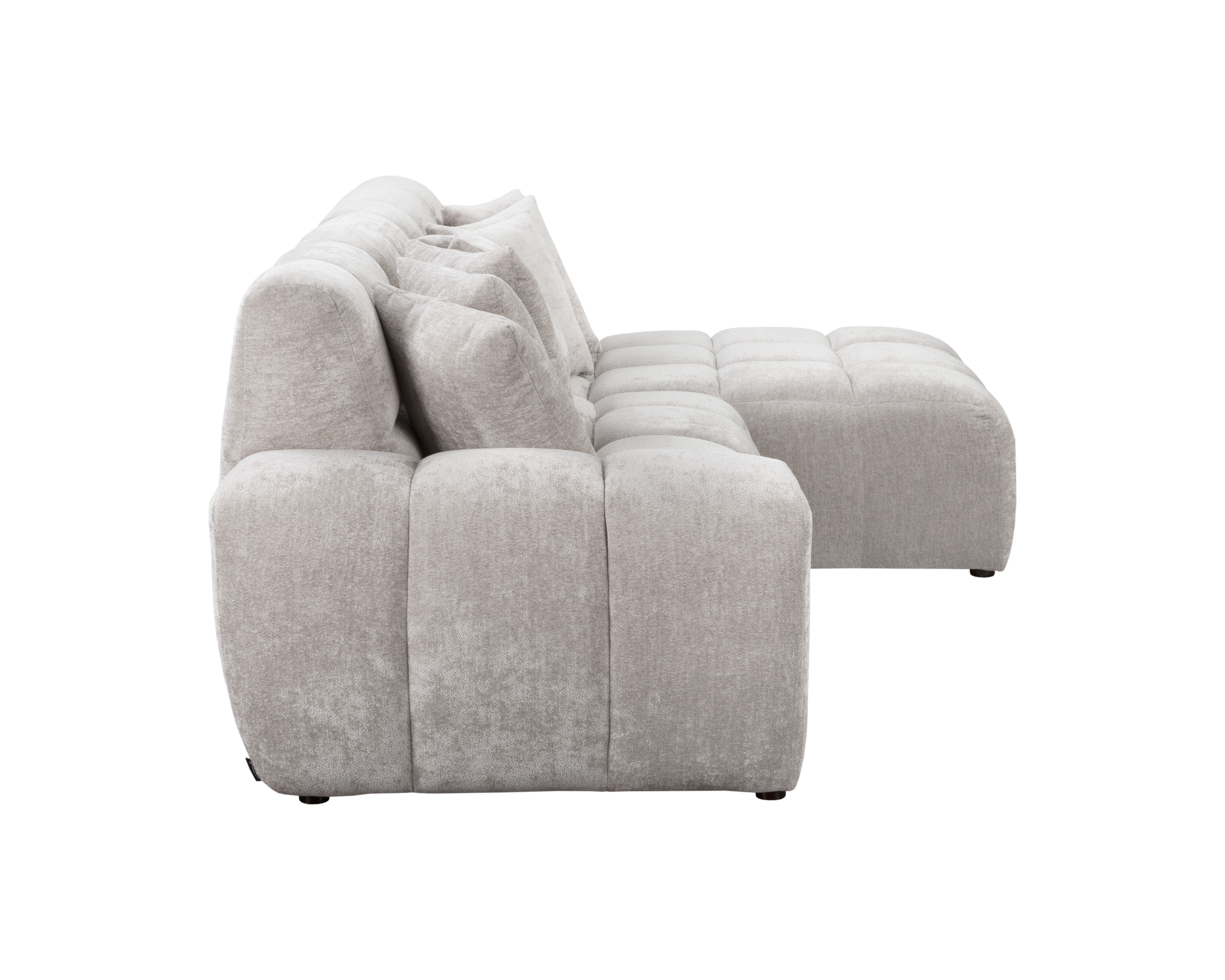 Canapé d’angle droit Fontaine au Roi en tissu chenille gris Paname Avenue, vue de profil sur fond blanc