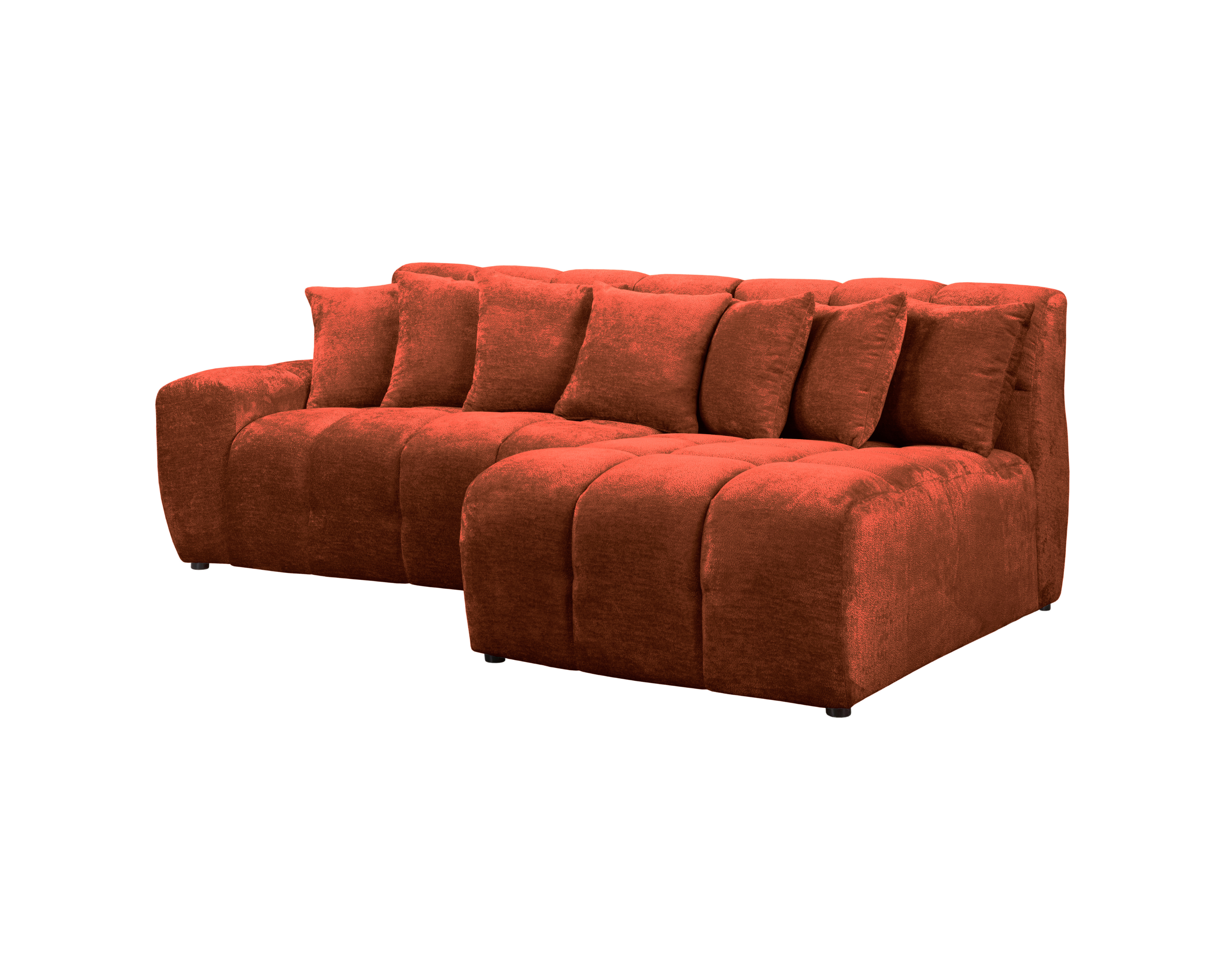 Canapé d’angle droit Fontaine au Roi en tissu chenille terracotta Paname Avenue, vue trois-quarts sur fond blanc