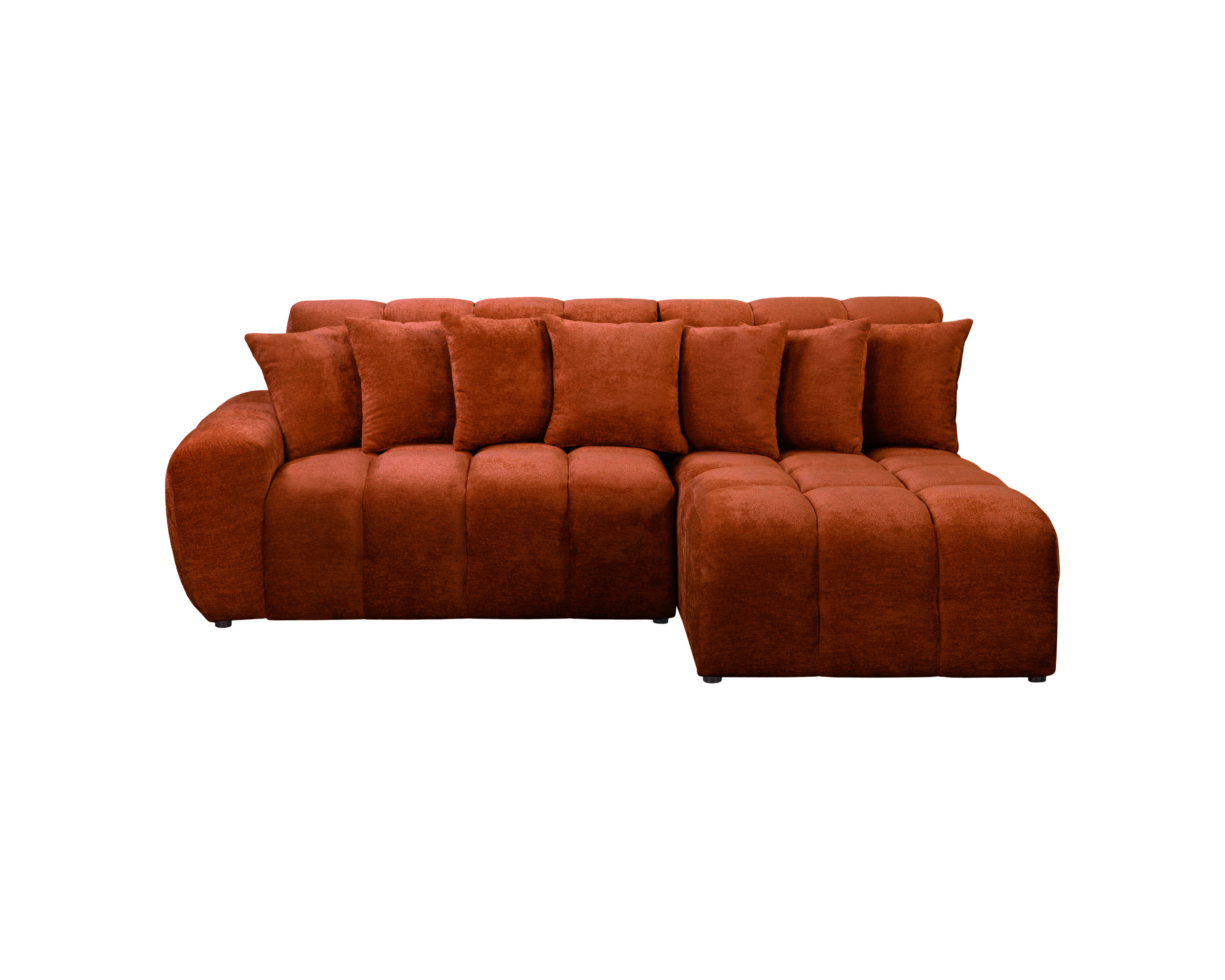 Canapé d’angle droit Fontaine au Roi en tissu chenille terracotta Paname Avenue, vue de face sur fond blanc