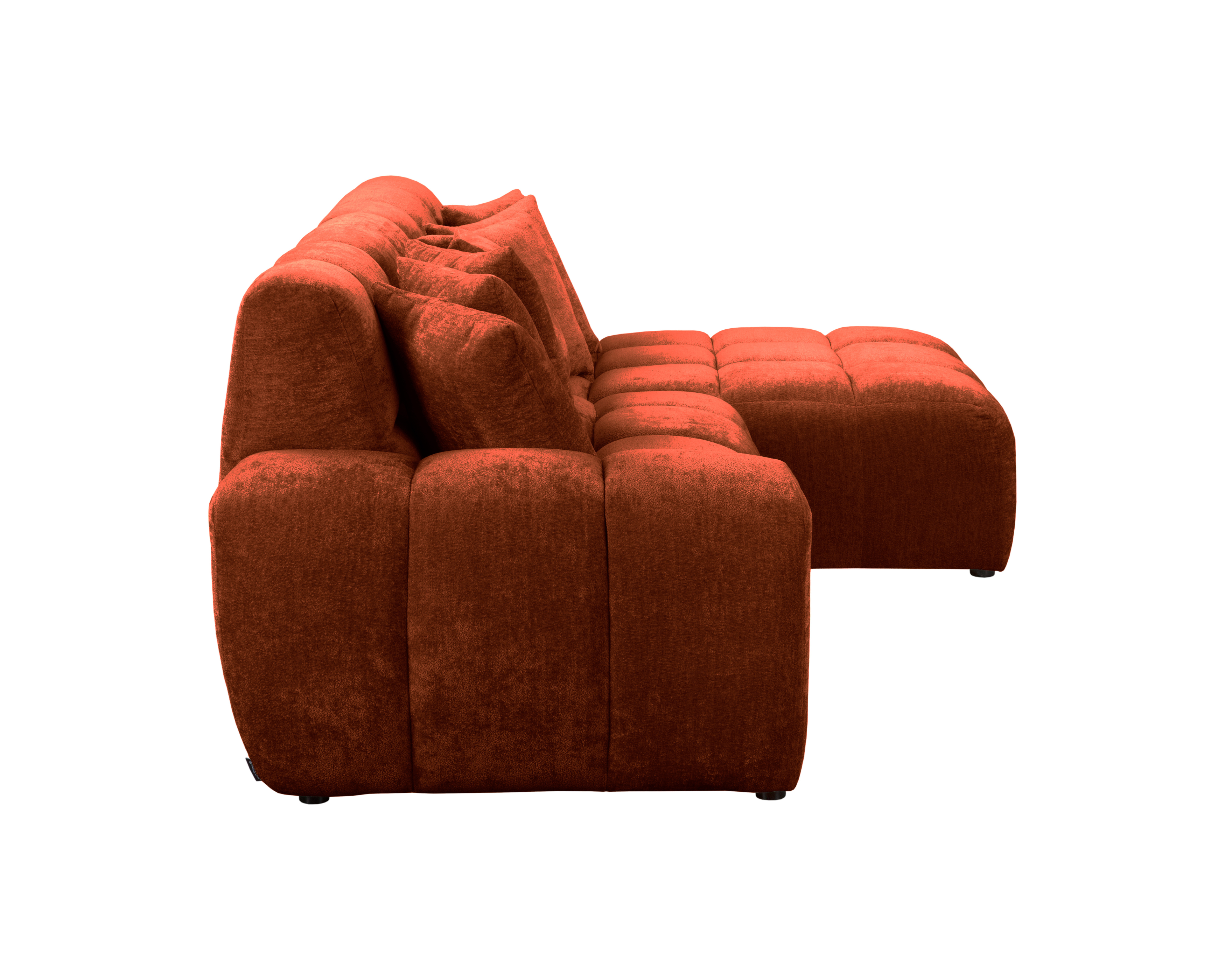 Canapé d’angle droit Fontaine au Roi en tissu chenille terracotta Paname Avenue, vue de profil sur fond blanc