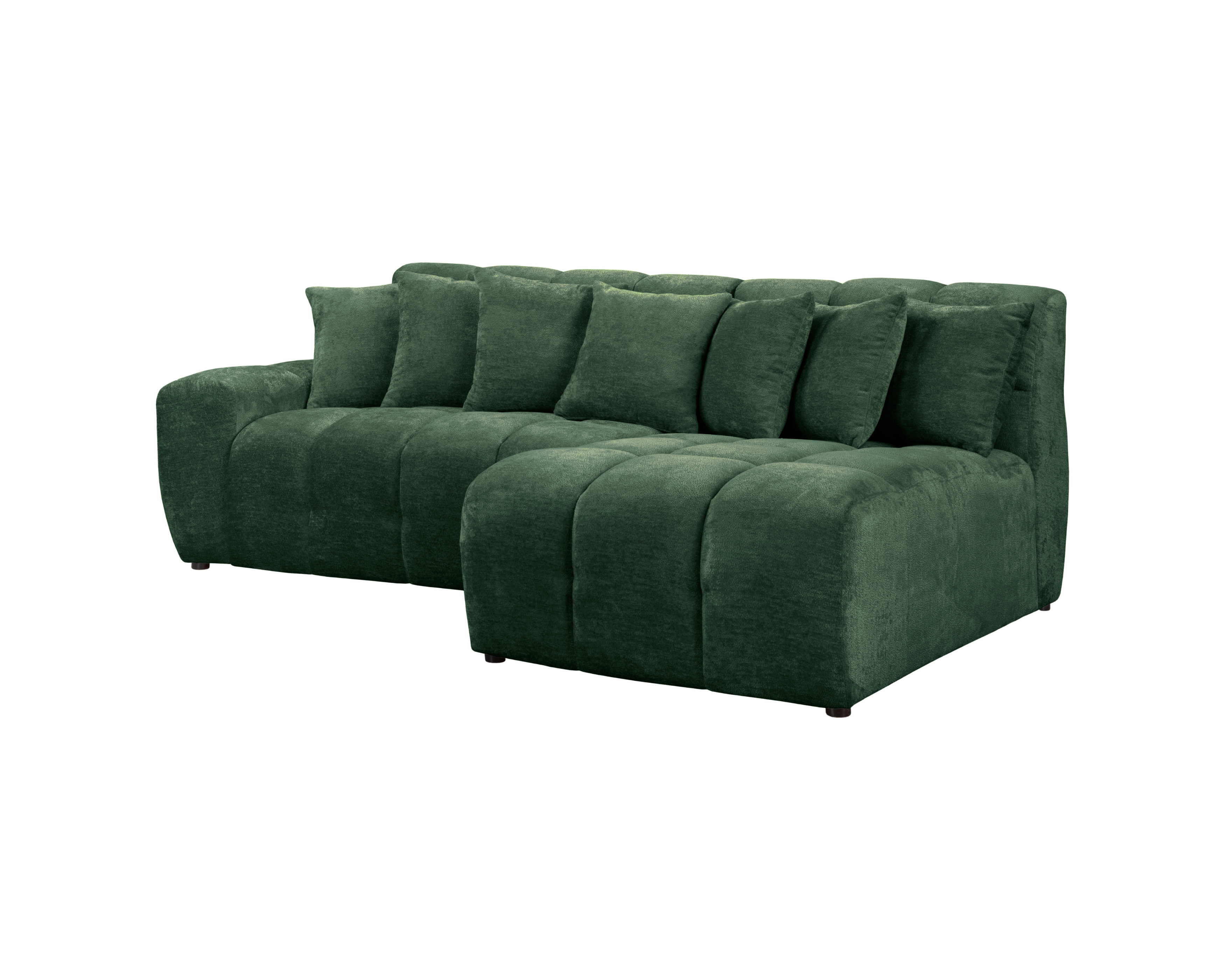 Canapé d’angle droit Fontaine au Roi en tissu chenille vert Paname Avenue, vue trois-quarts sur fond blanc