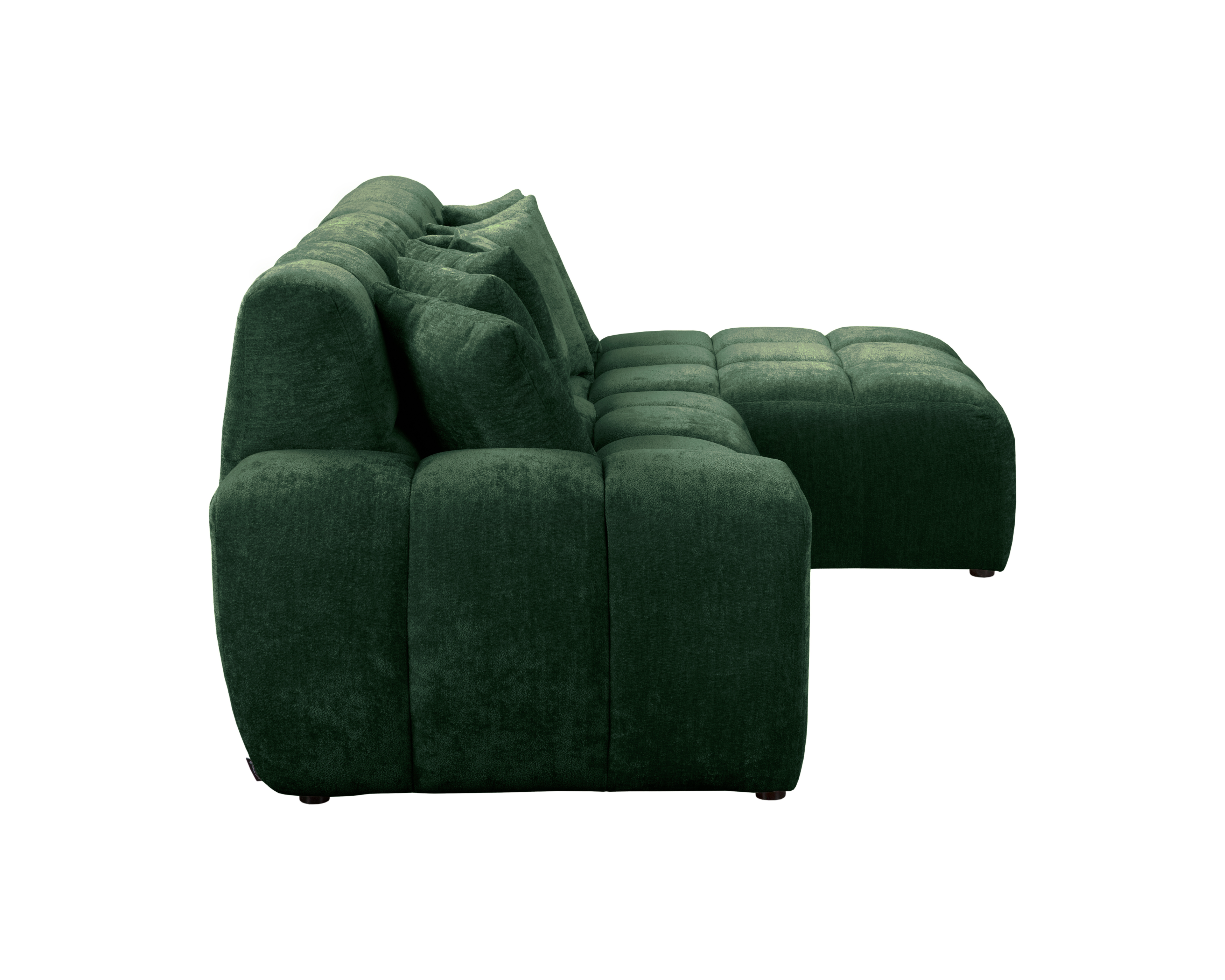 Canapé d’angle droit Fontaine au Roi en tissu chenille vert Paname Avenue, vue de profil sur fond blanc