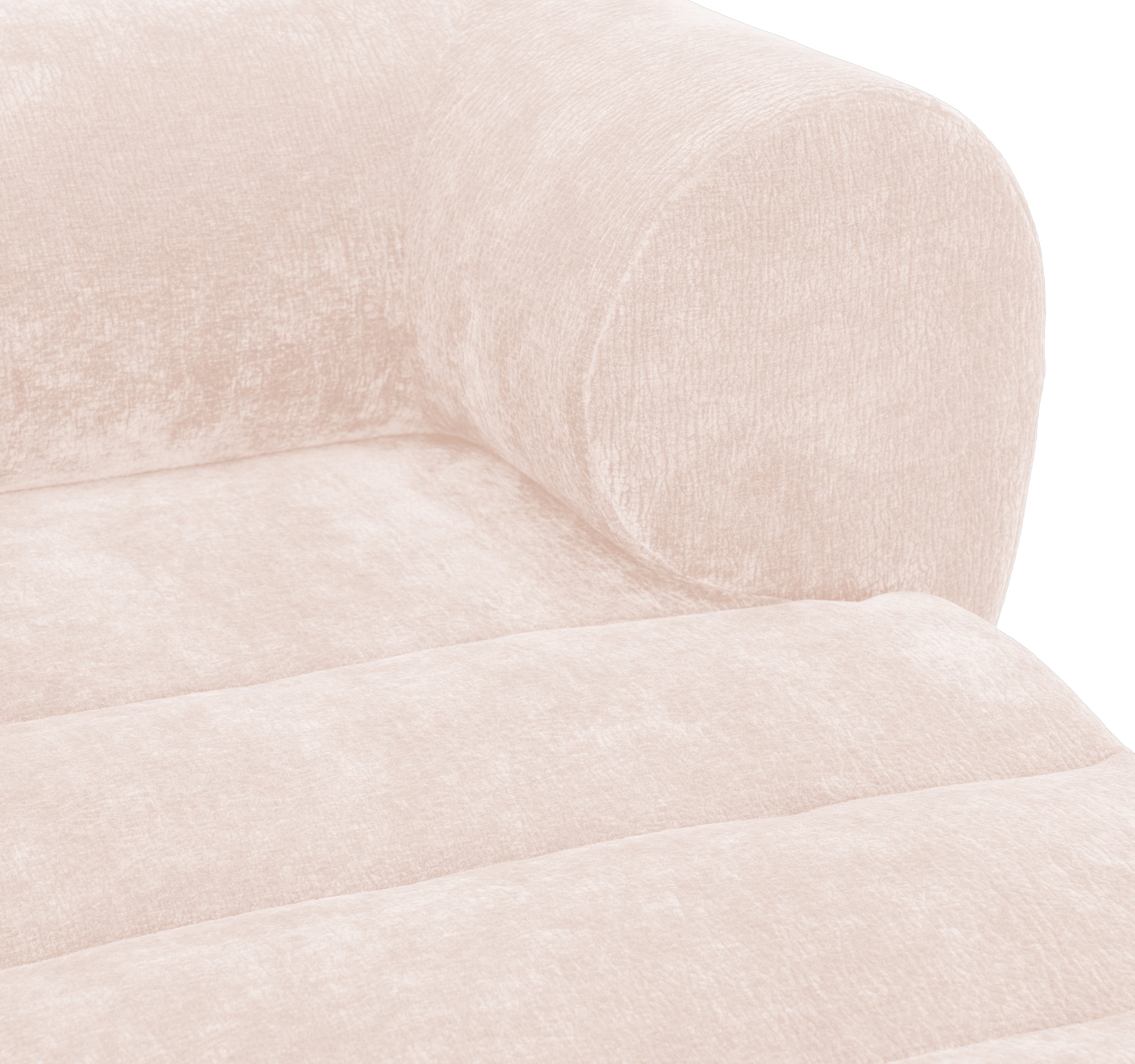 Canapé d’angle droit Saint-Denis en tissu chenille beige Paname Avenue, zoom sur l’accoudoir