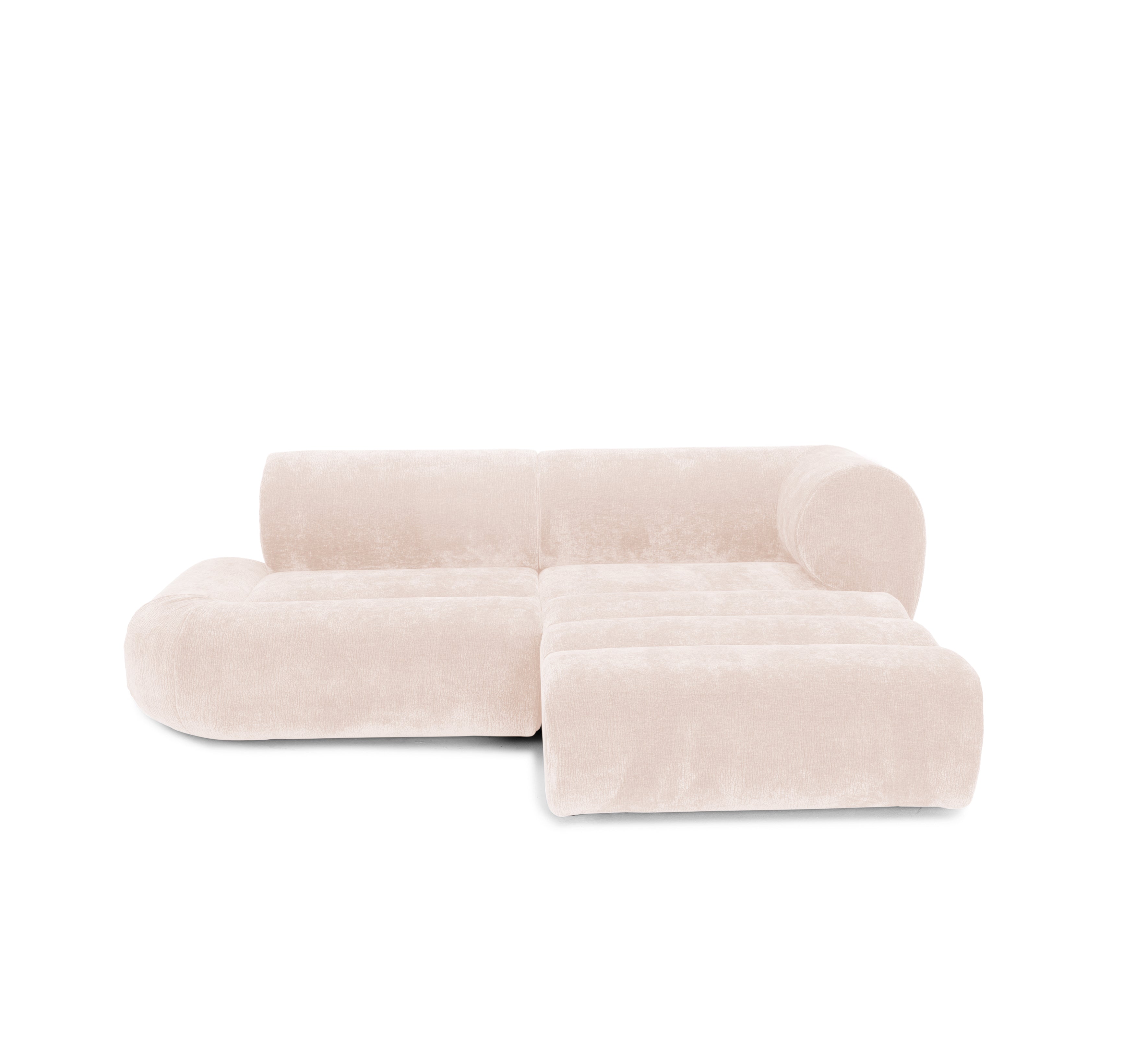 Canapé d’angle droit Saint-Denis en tissu chenille beige Paname Avenue, vue de face sur fond blanc