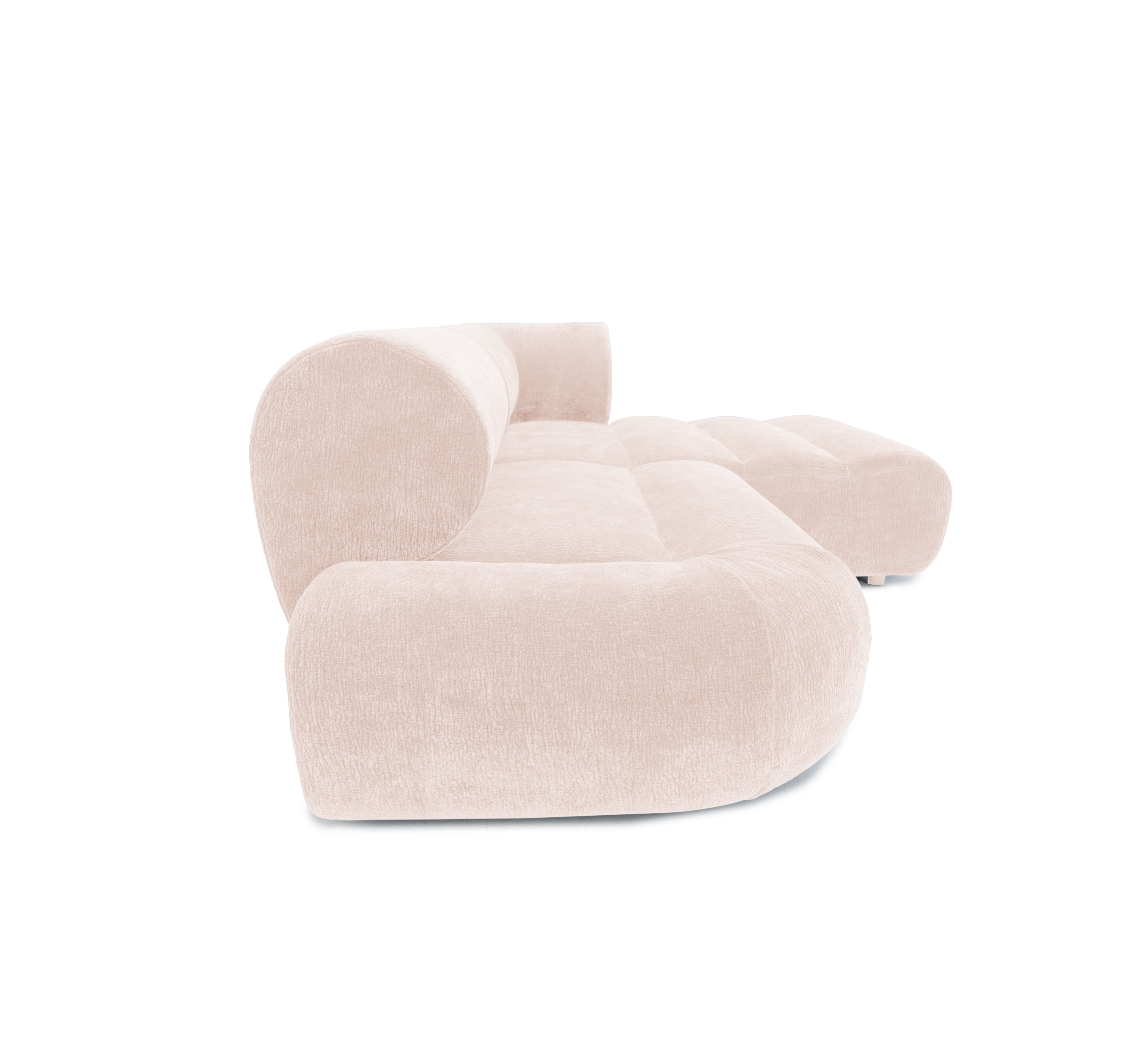 Canapé d’angle gauche Saint-Denis en tissu chenille beige Paname Avenue, vue de profil sur fond blanc