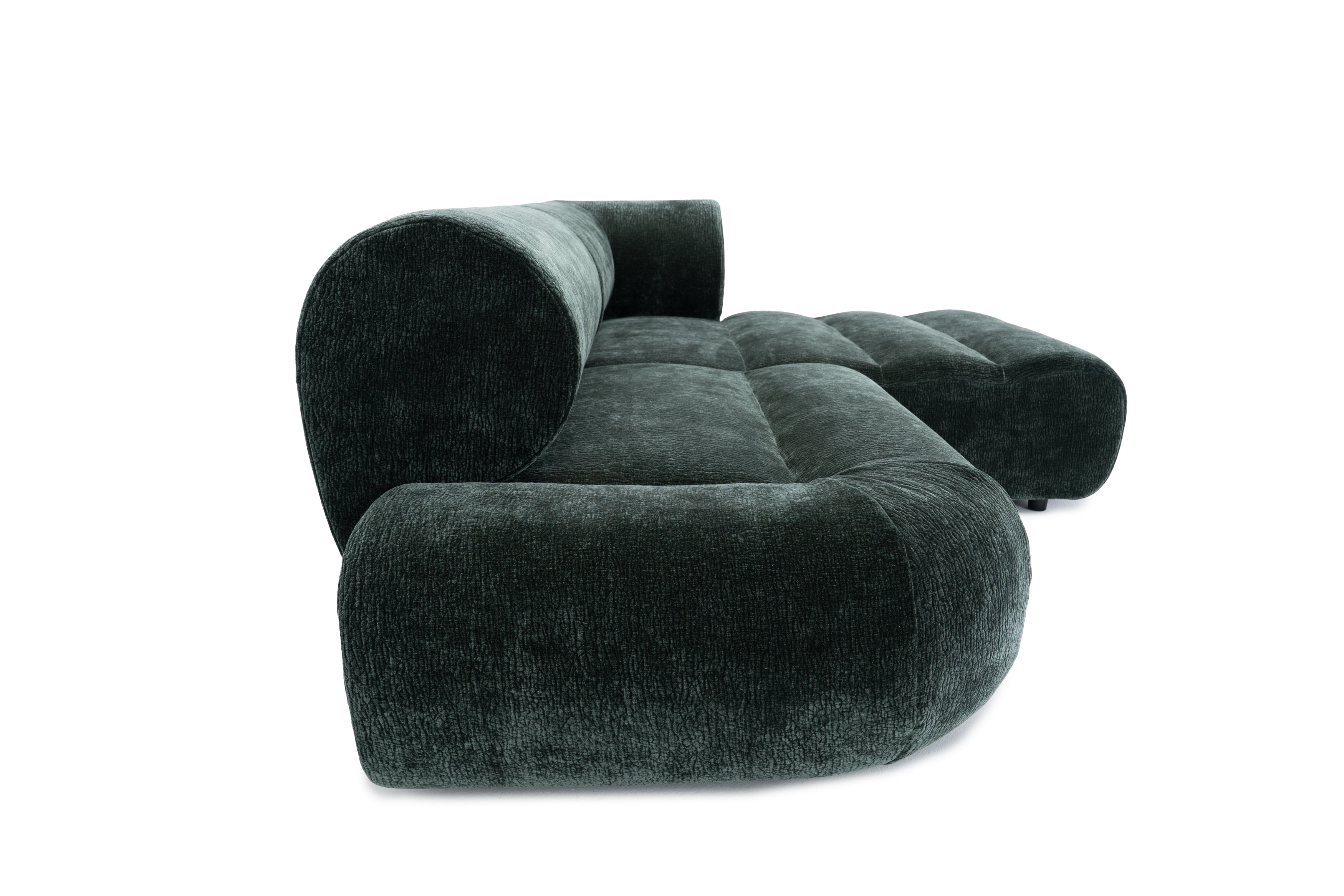 Canapé d’angle droit Saint-Denis en tissu chenille vert Paname Avenue, vue de profil sur fond blanc