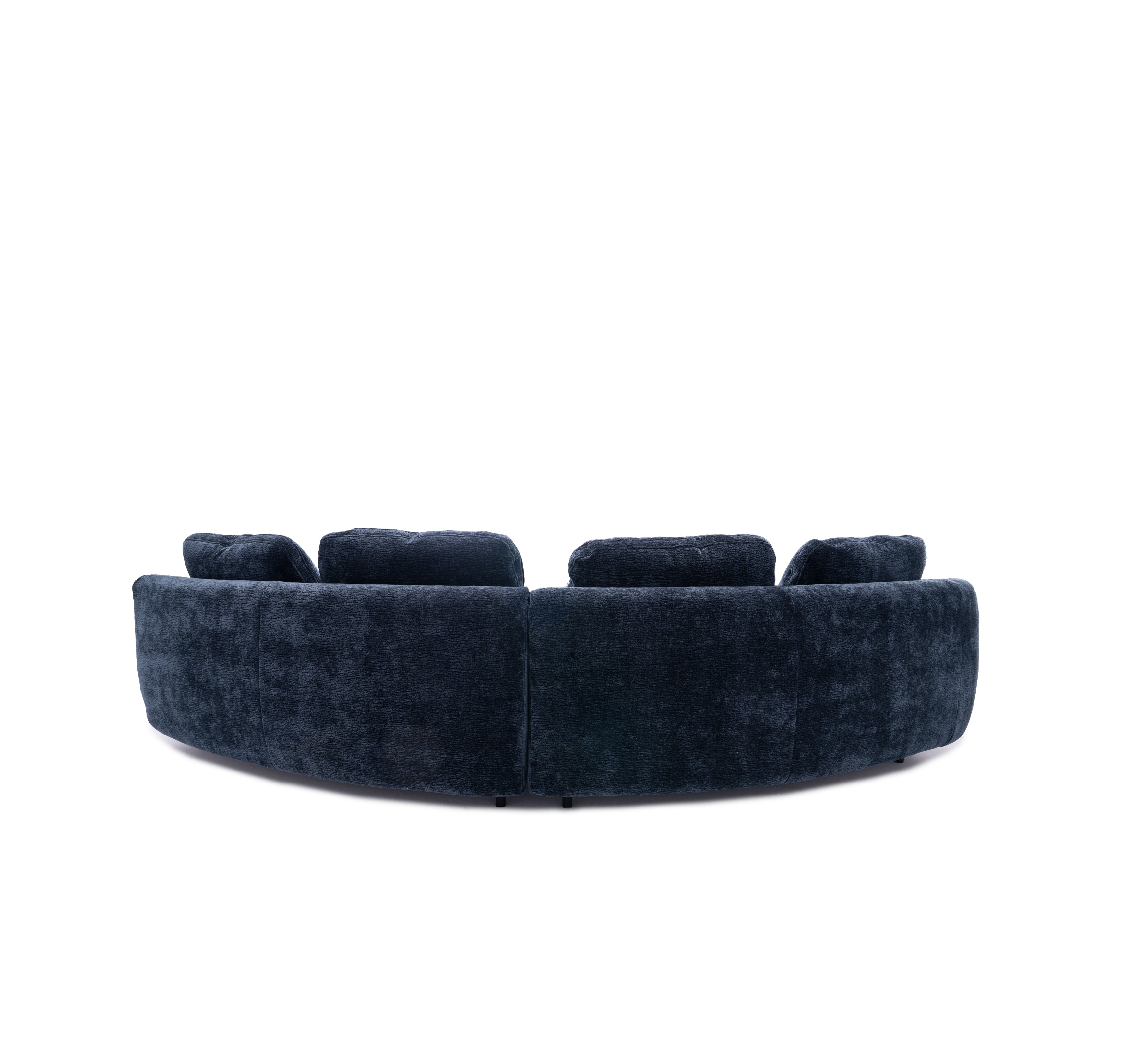 Canapé d’angle droit Saint-Sauveur en tissu chenille bleu Paname Avenue, vue arrière sur fond blanc