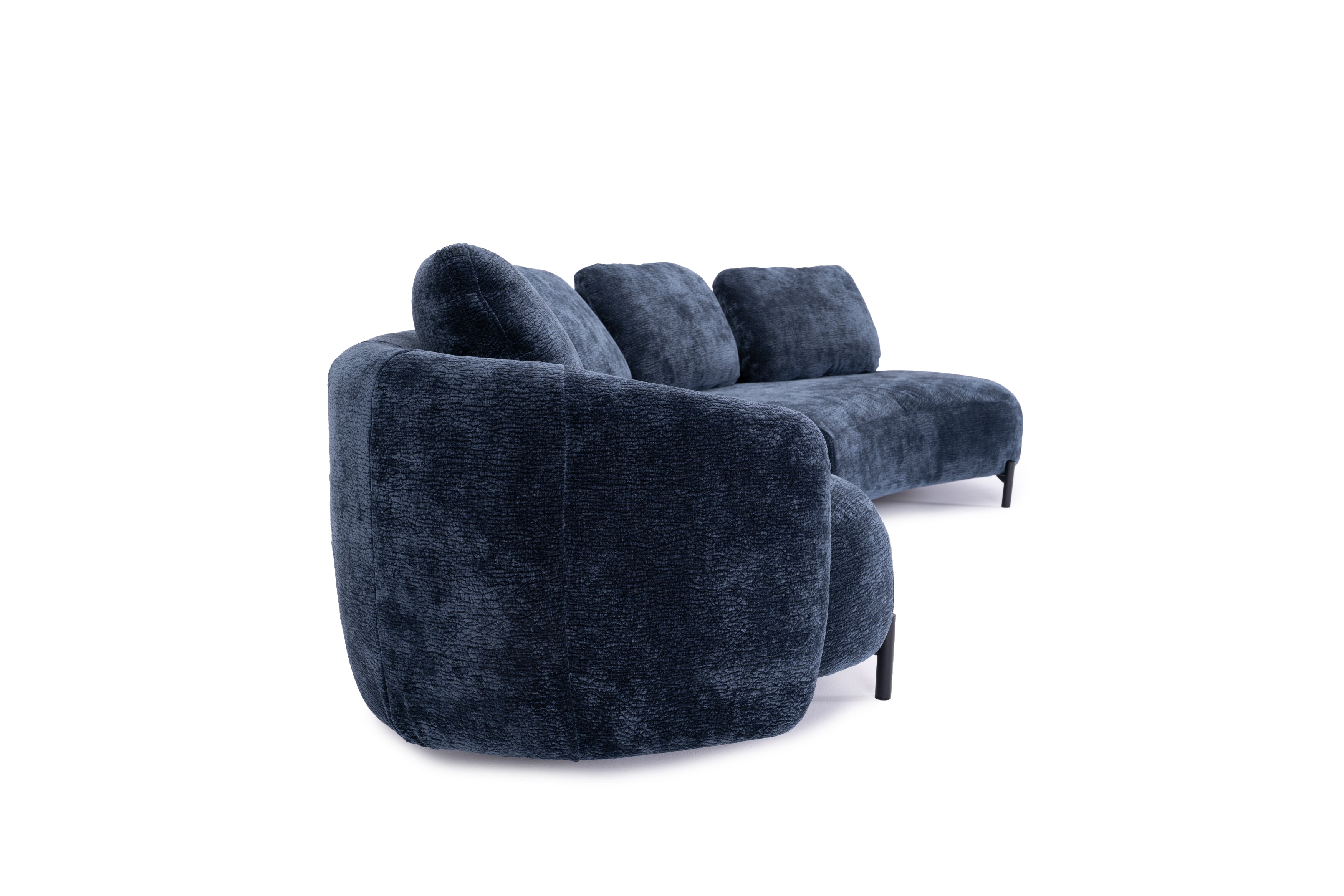 Canapé d’angle droit Saint-Sauveur en tissu chenille bleu Paname Avenue, vue de profil sur fond blanc