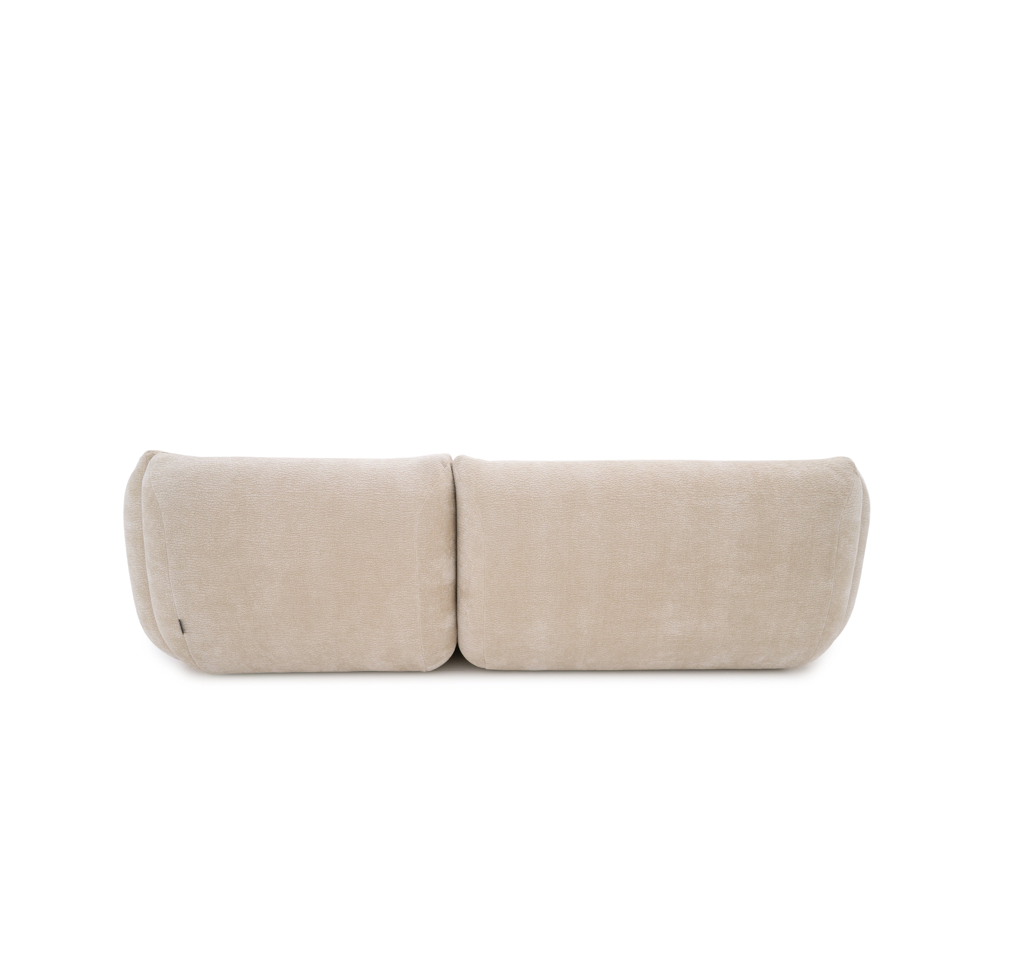 Canapé d’angle droit Sainte-Croix en tissu chenille beige Paname Avenue, vue arrière sur fond blanc