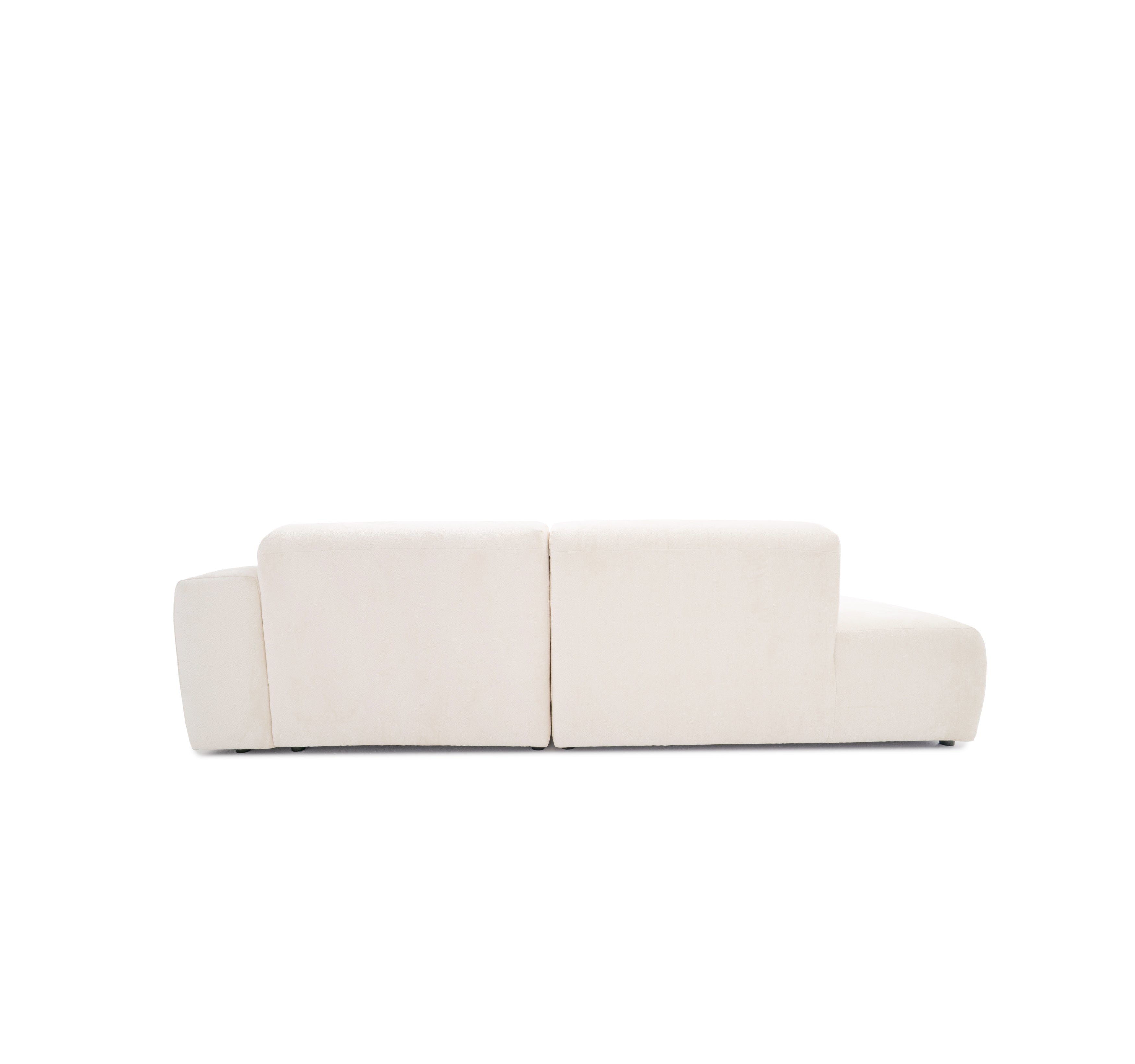 Canapé d’angle droit Temple en tissu chenille crème Paname Avenue, vue arrière sur fond blanc