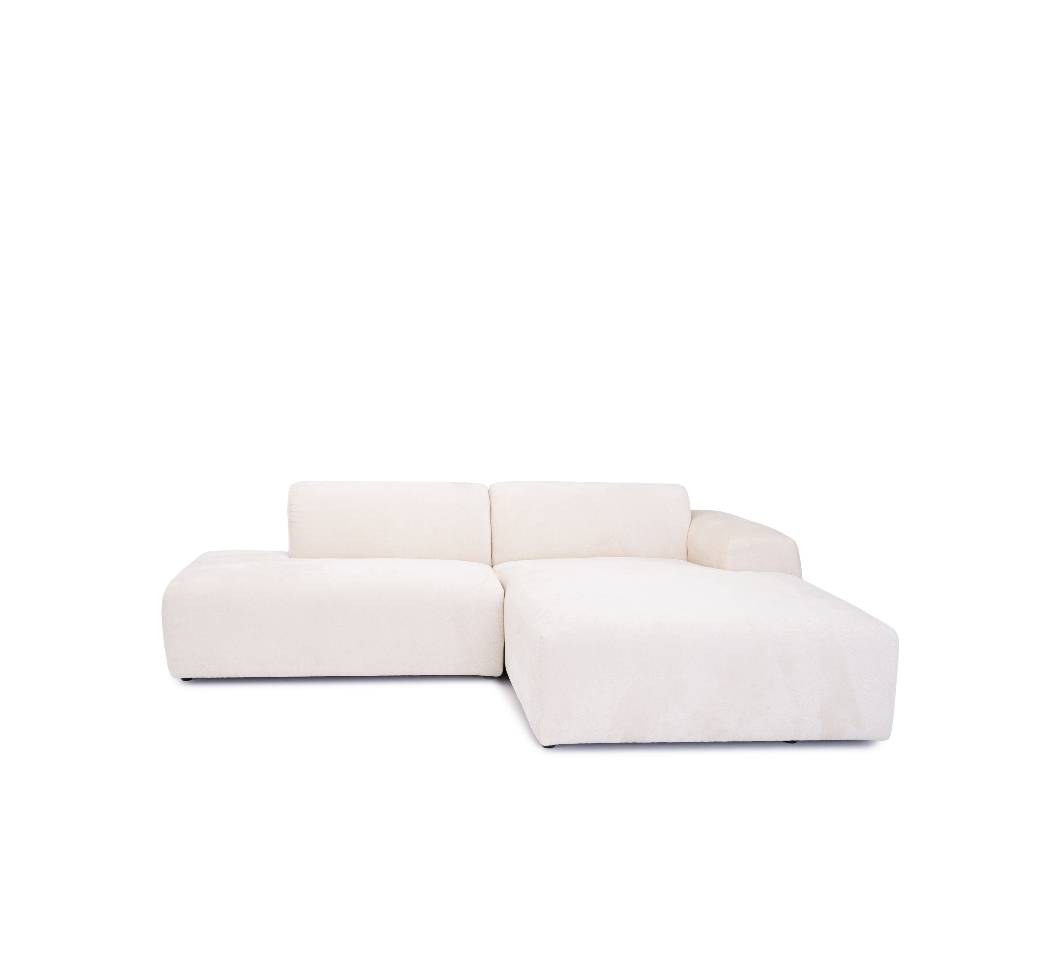 Canapé d’angle droit Temple en tissu chenille crème Paname Avenue, vue de face sur fond blanc
