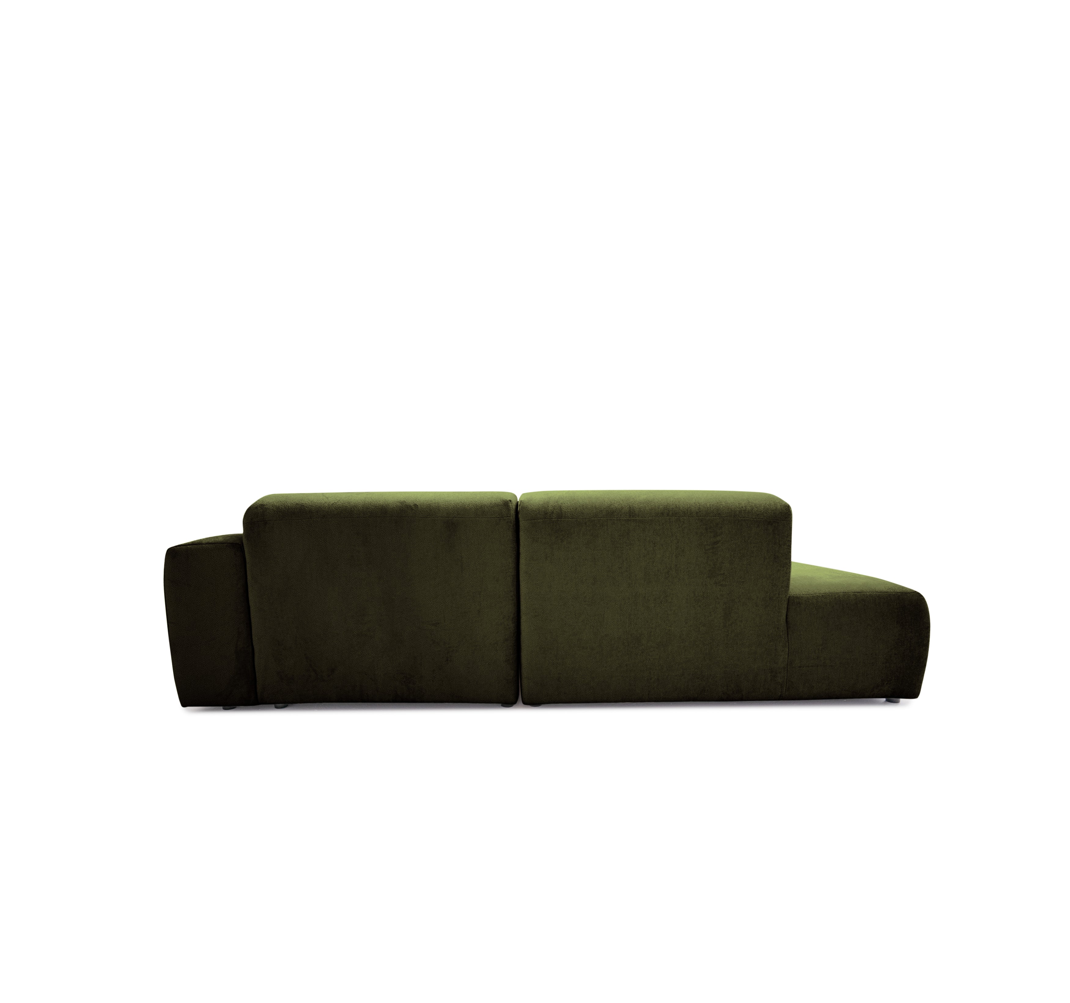 Canapé d’angle droit Temple en tissu chenille vert olive Paname Avenue, vue arrière sur fond blanc