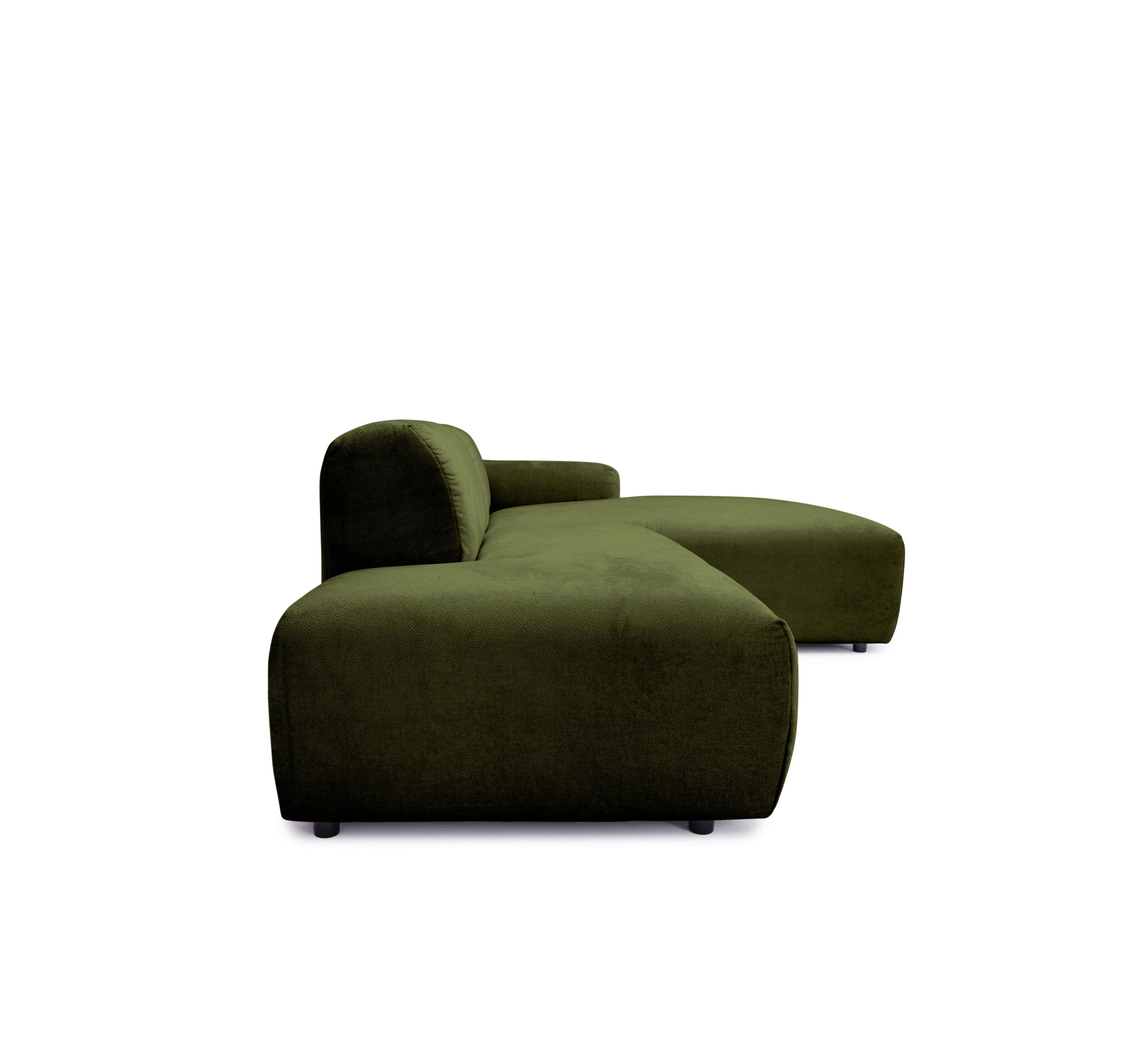 Canapé d’angle droit Temple en tissu chenille vert olive Paname Avenue, vue de profil sur fond blanc