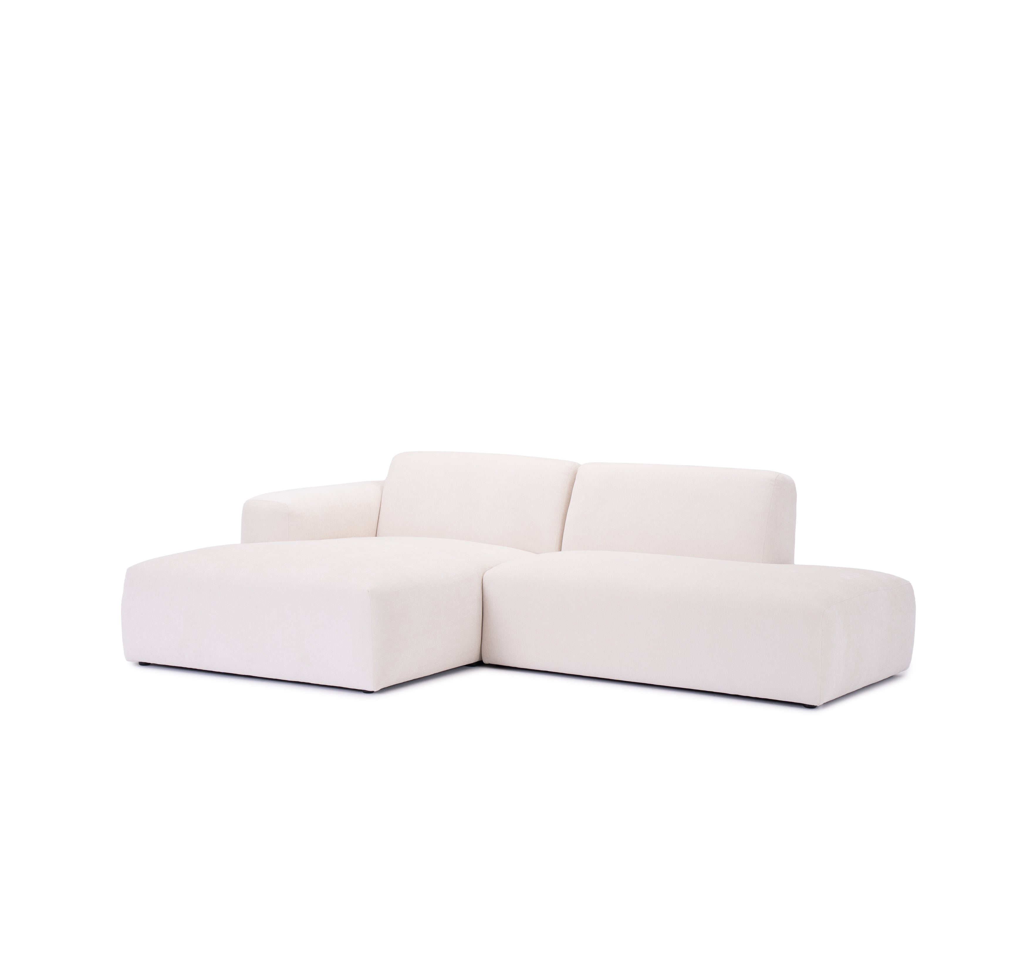 Canapé d’angle gauche Archives en tissu chenille beige Paname Avenue, vue trois-quarts sur fond blanc