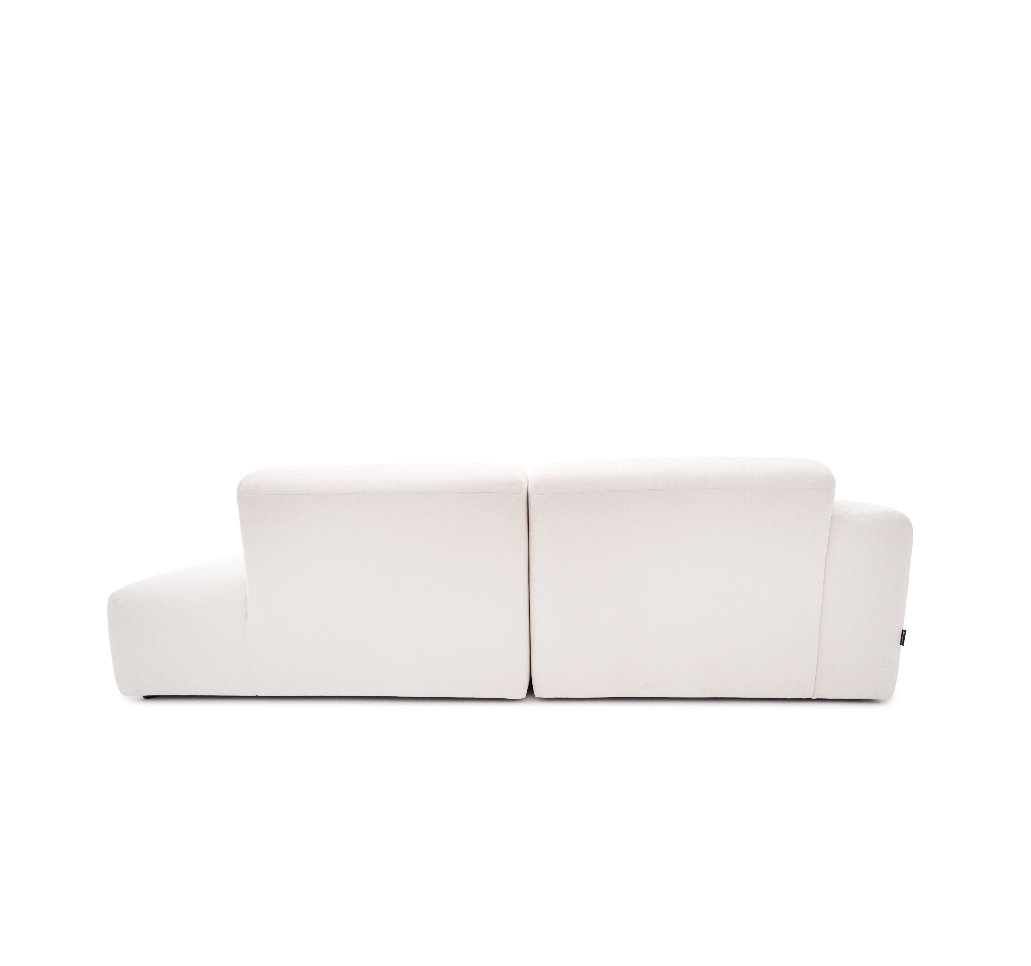Canapé d’angle gauche Archives en tissu chenille beige Paname Avenue, vue arrière sur fond blanc