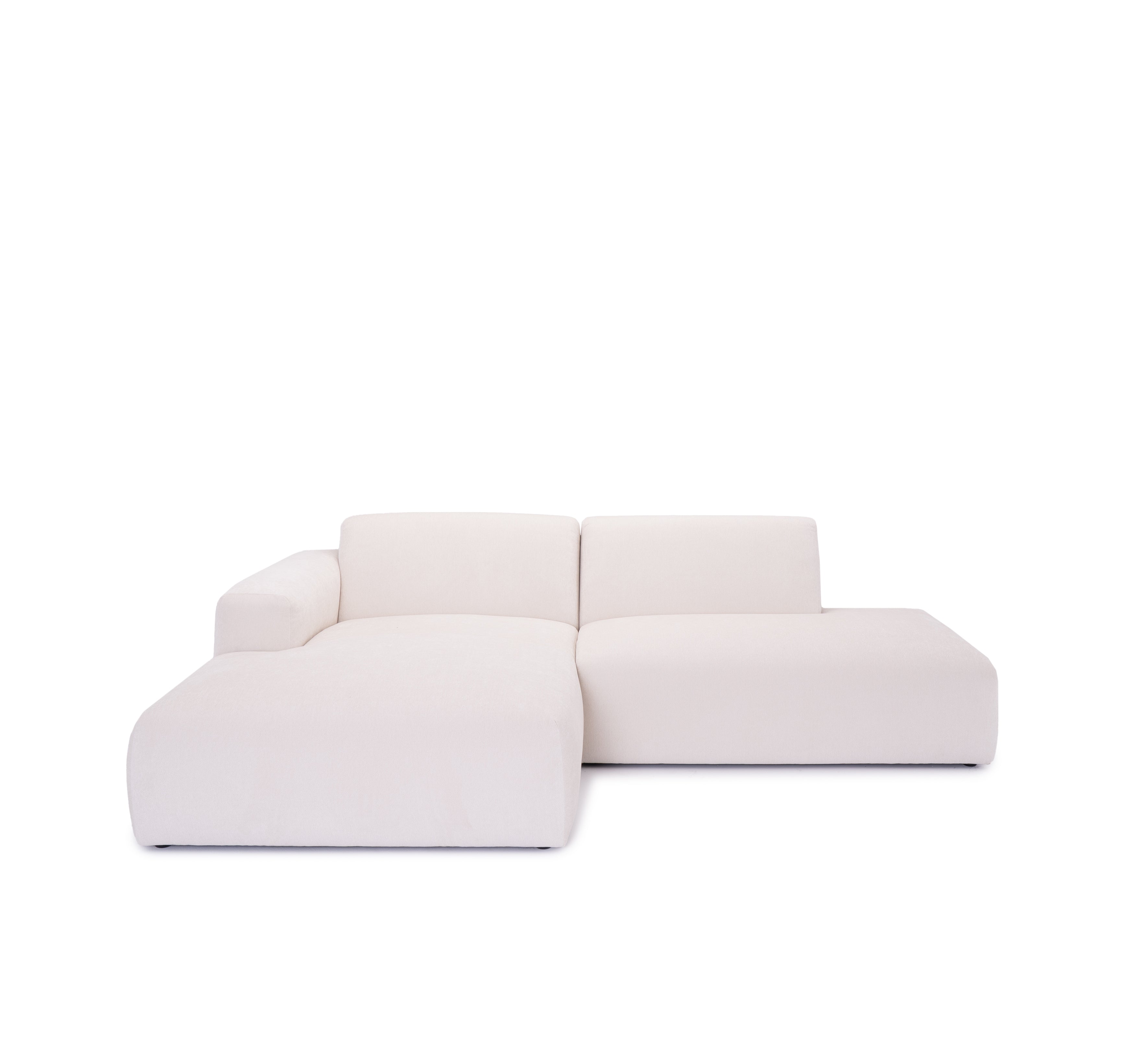 Canapé d’angle gauche Archives en tissu chenille beige Paname Avenue, vue de face sur fond blanc