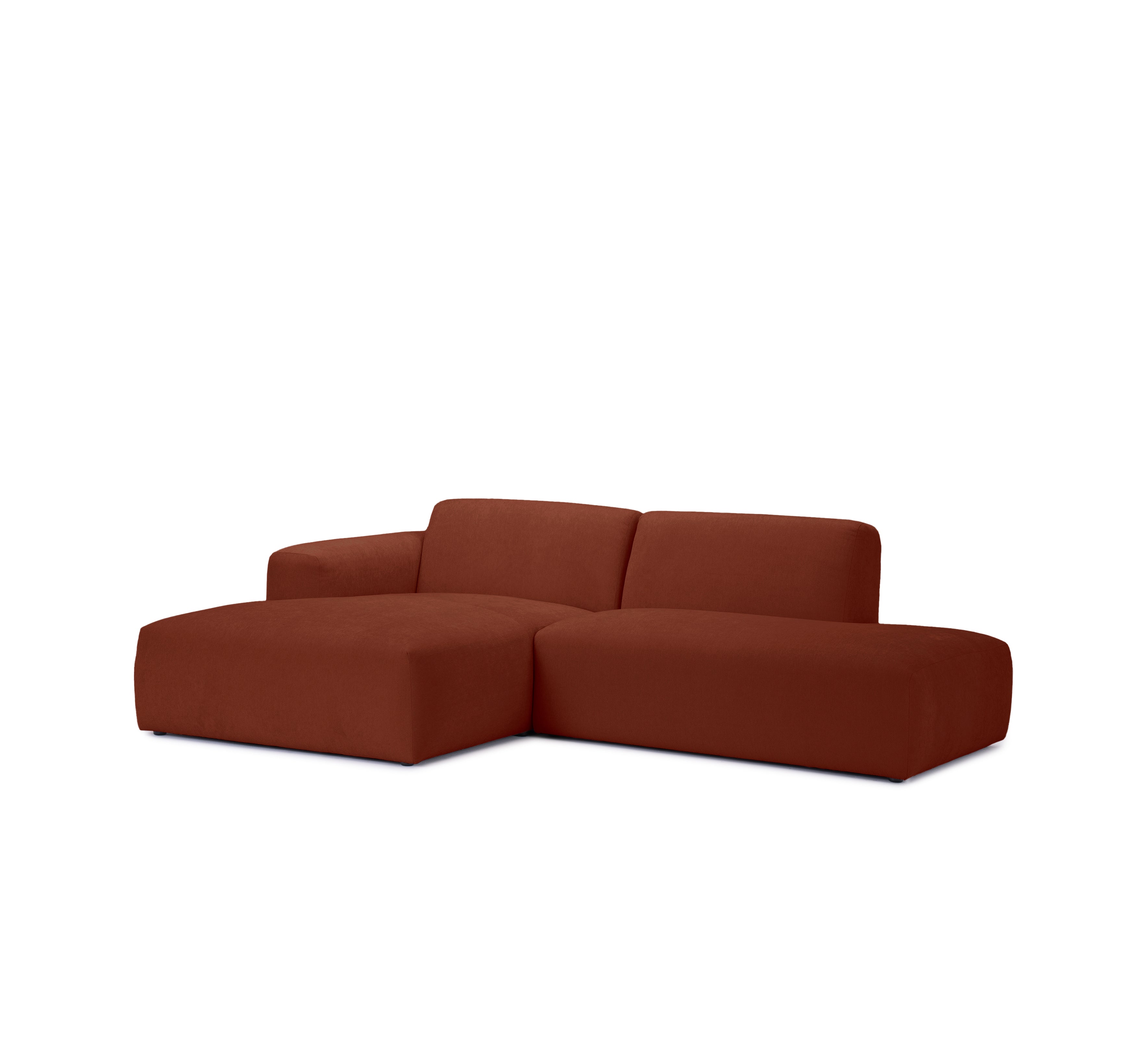 Canapé d’angle gauche Archives en tissu chenille terracotta Paname Avenue, vue trois-quarts sur fond blanc