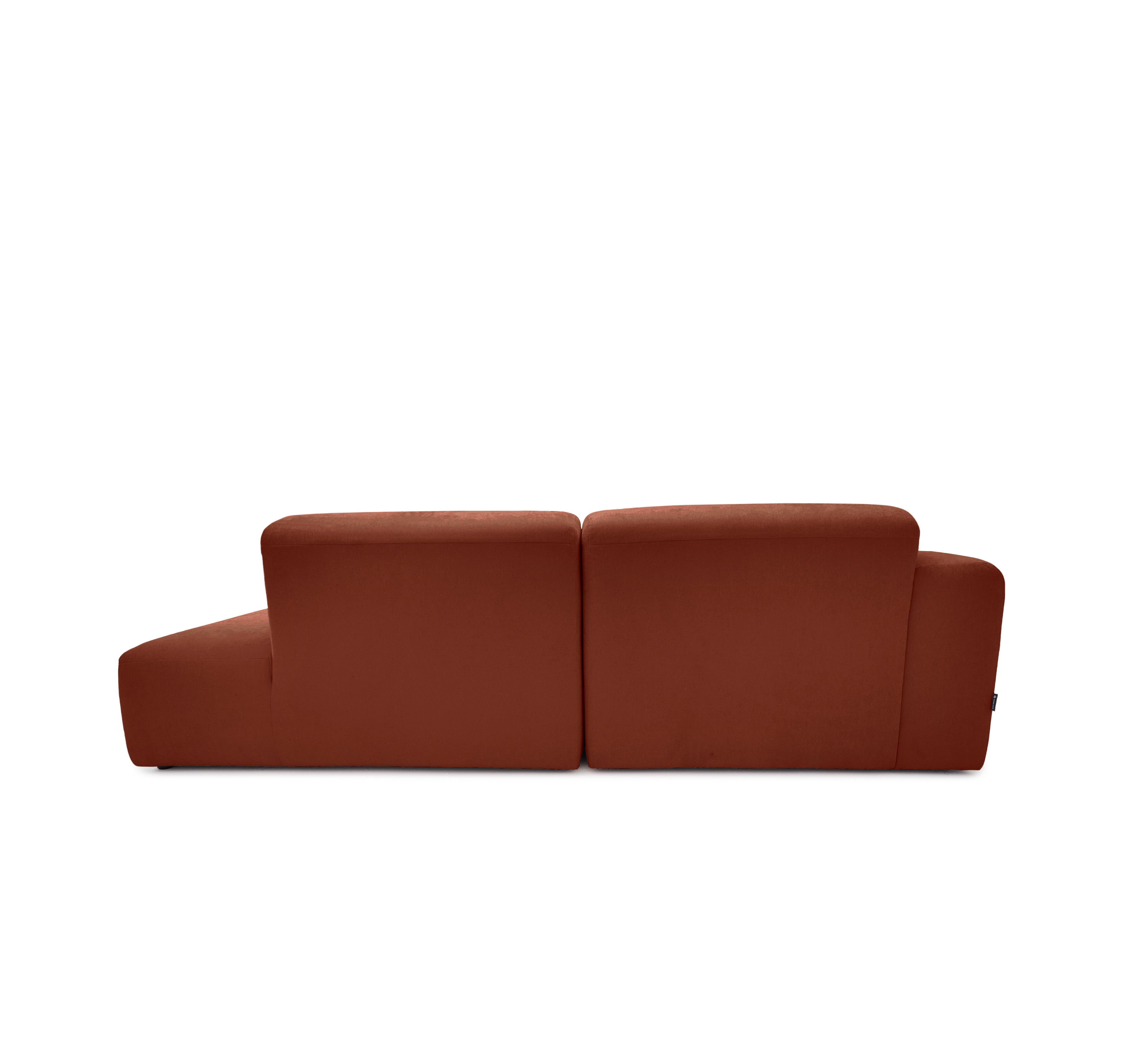 Canapé d’angle gauche Archives en tissu chenille terracotta Paname Avenue, vue arrière sur fond blanc