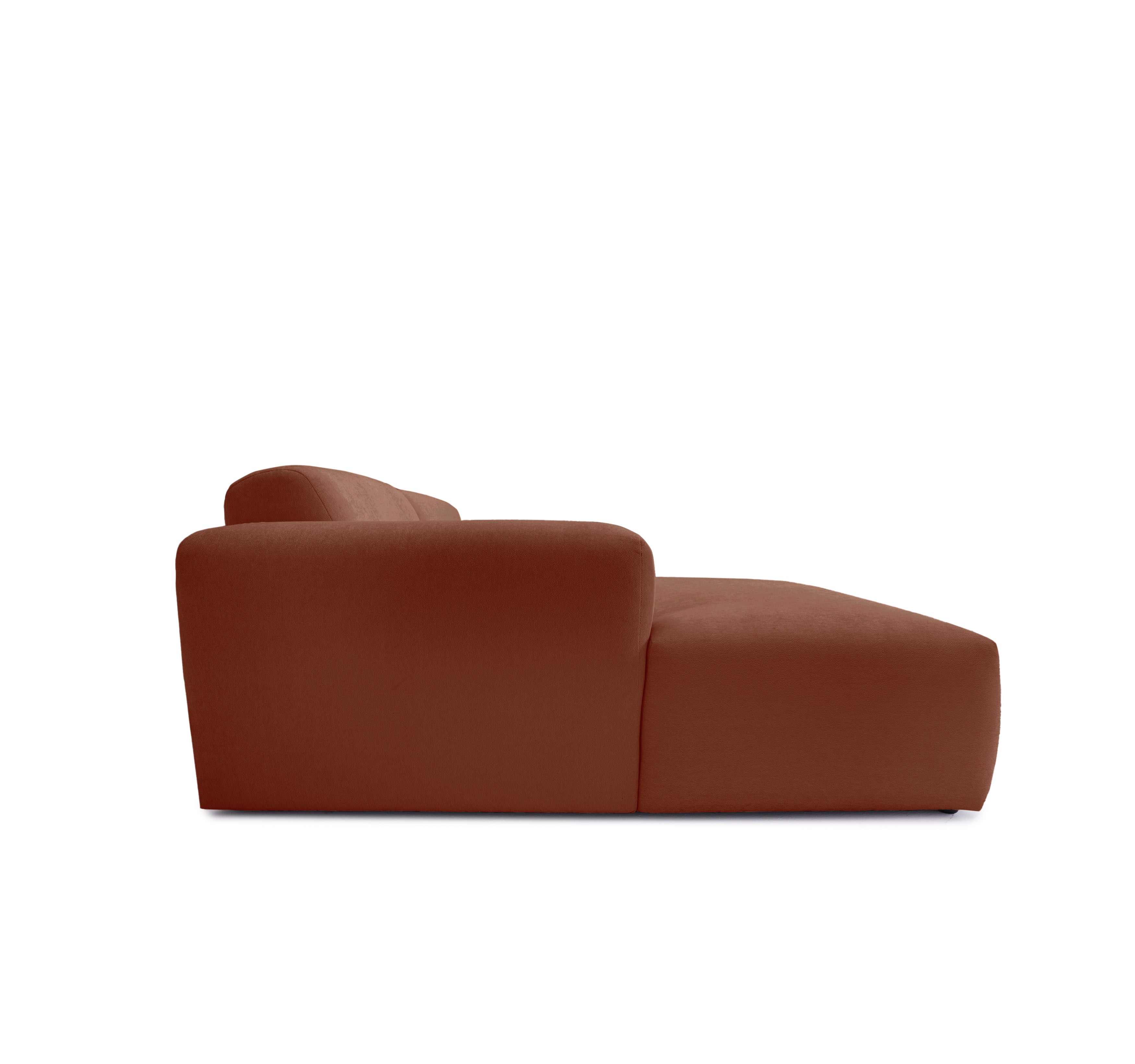 Canapé d’angle gauche Archives en tissu chenille terracotta Paname Avenue, vue de profil sur fond blanc
