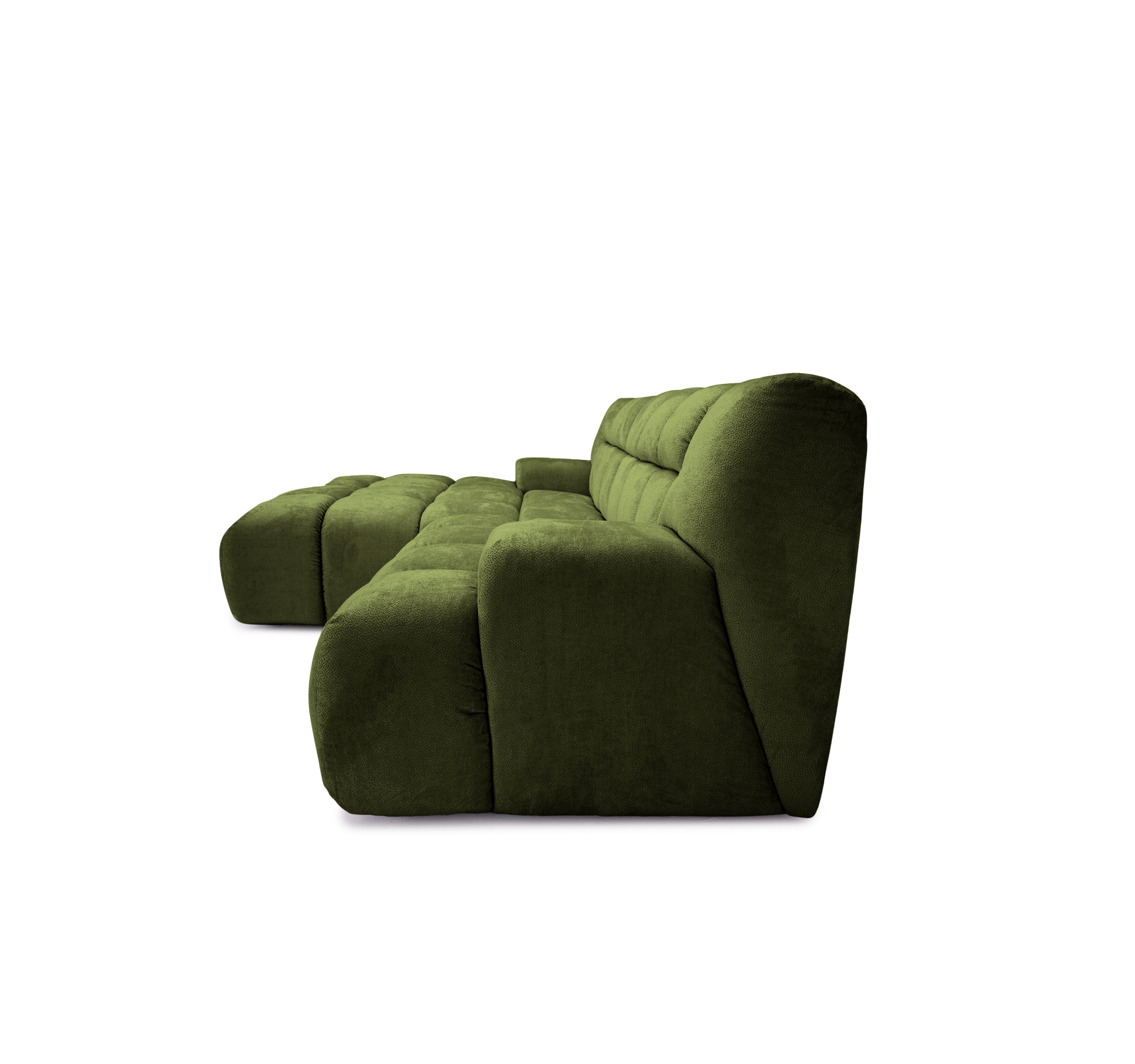 Canapé d’angle gauche Caire en tissu chenille vert olive Paname Avenue, vue de profil sur fond blanc