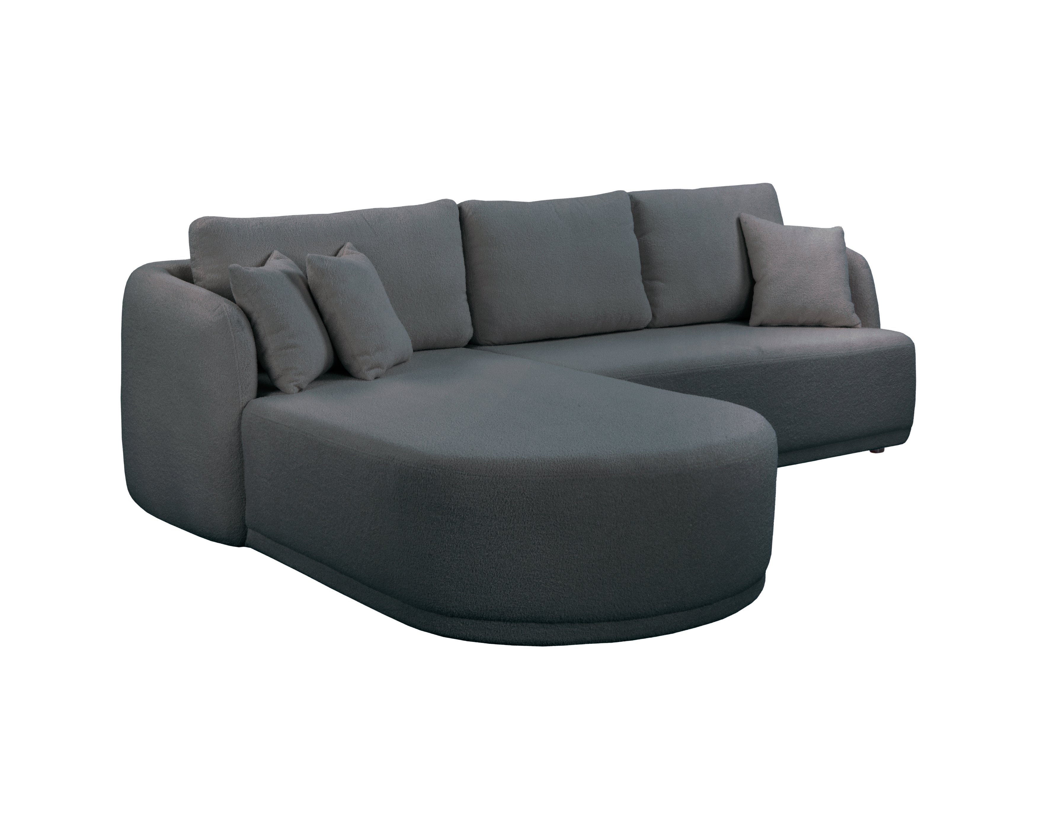 Canapé d’angle gauche Charlot en tissu bouclette anthracite Paname Avenue, vue trois-quarts sur fond blanc