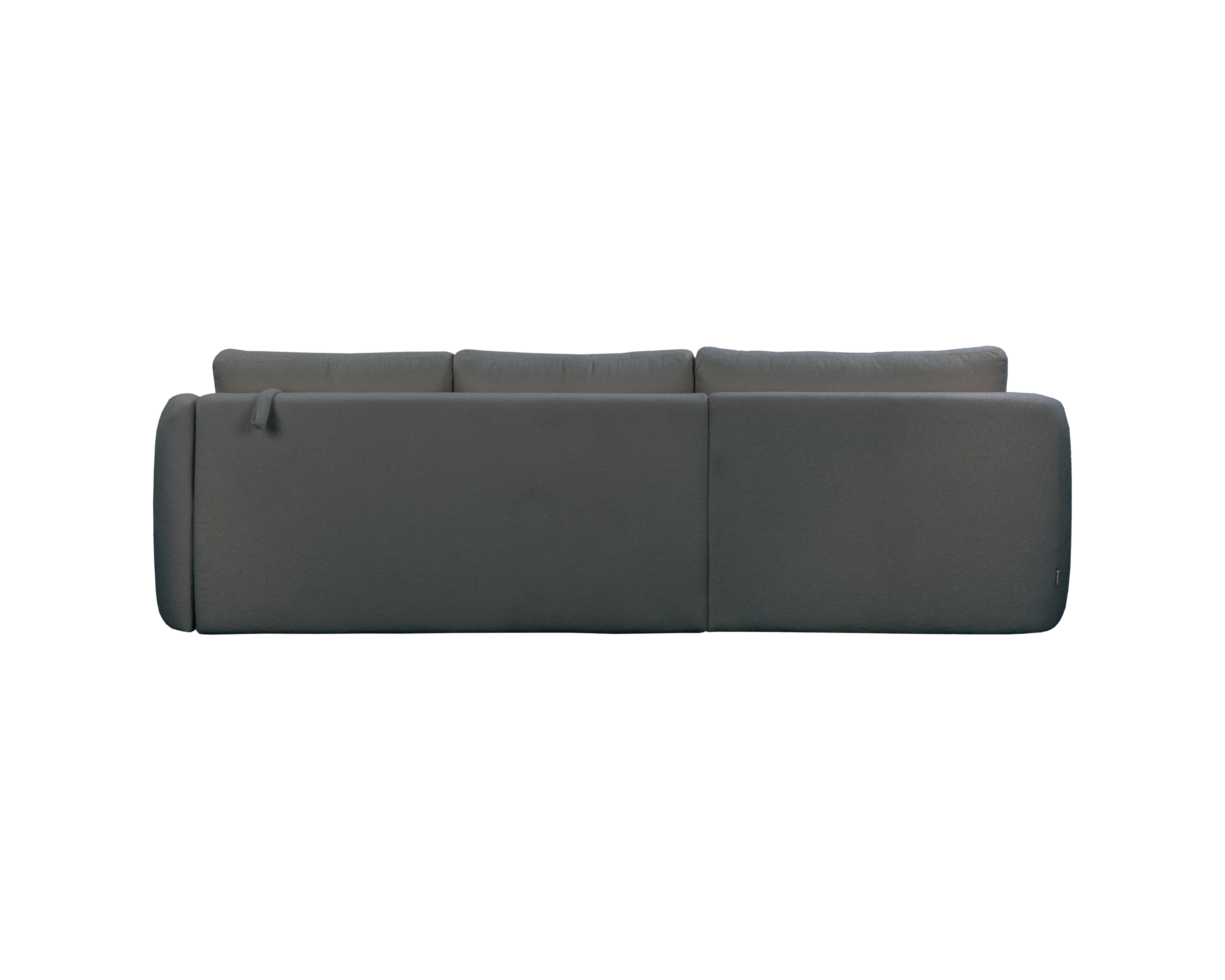 Canapé d’angle gauche Charlot en tissu bouclette anthracite Paname Avenue, vue arrière sur fond blanc