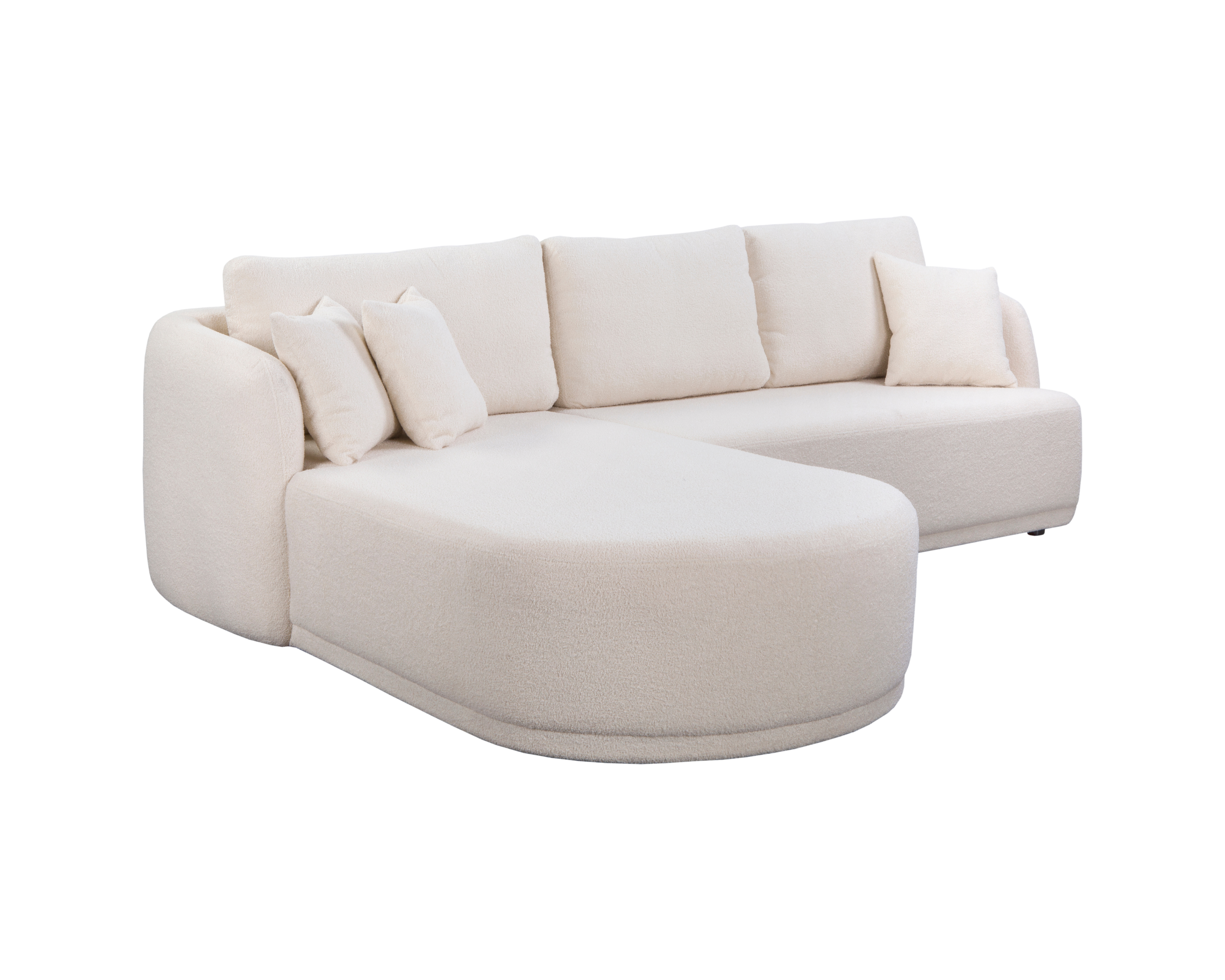 Canapé d’angle gauche Charlot en tissu bouclette beige Paname Avenue, vue trois-quarts sur fond blanc