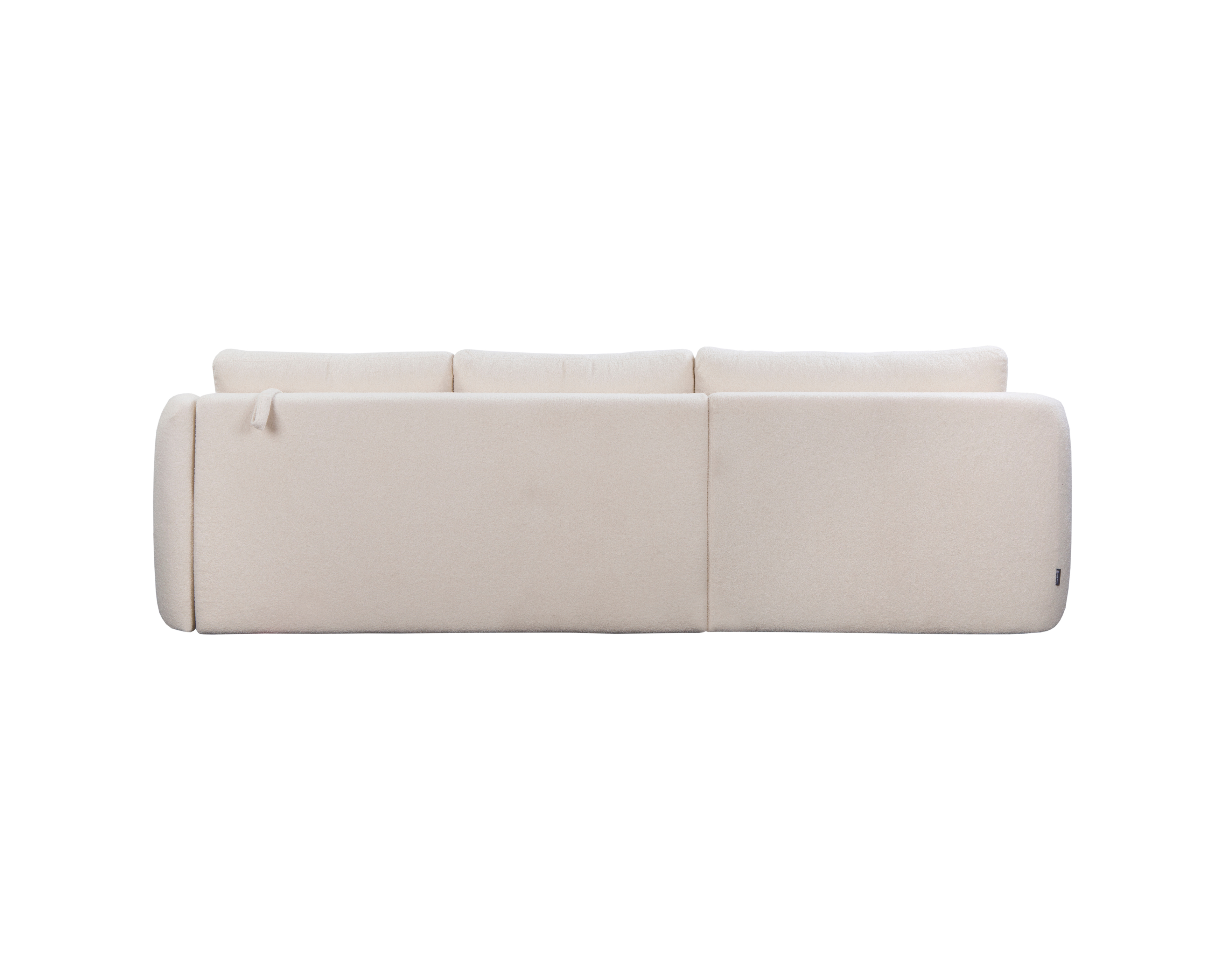 Canapé d’angle gauche Charlot en tissu bouclette beige Paname Avenue, vue arrière sur fond blanc