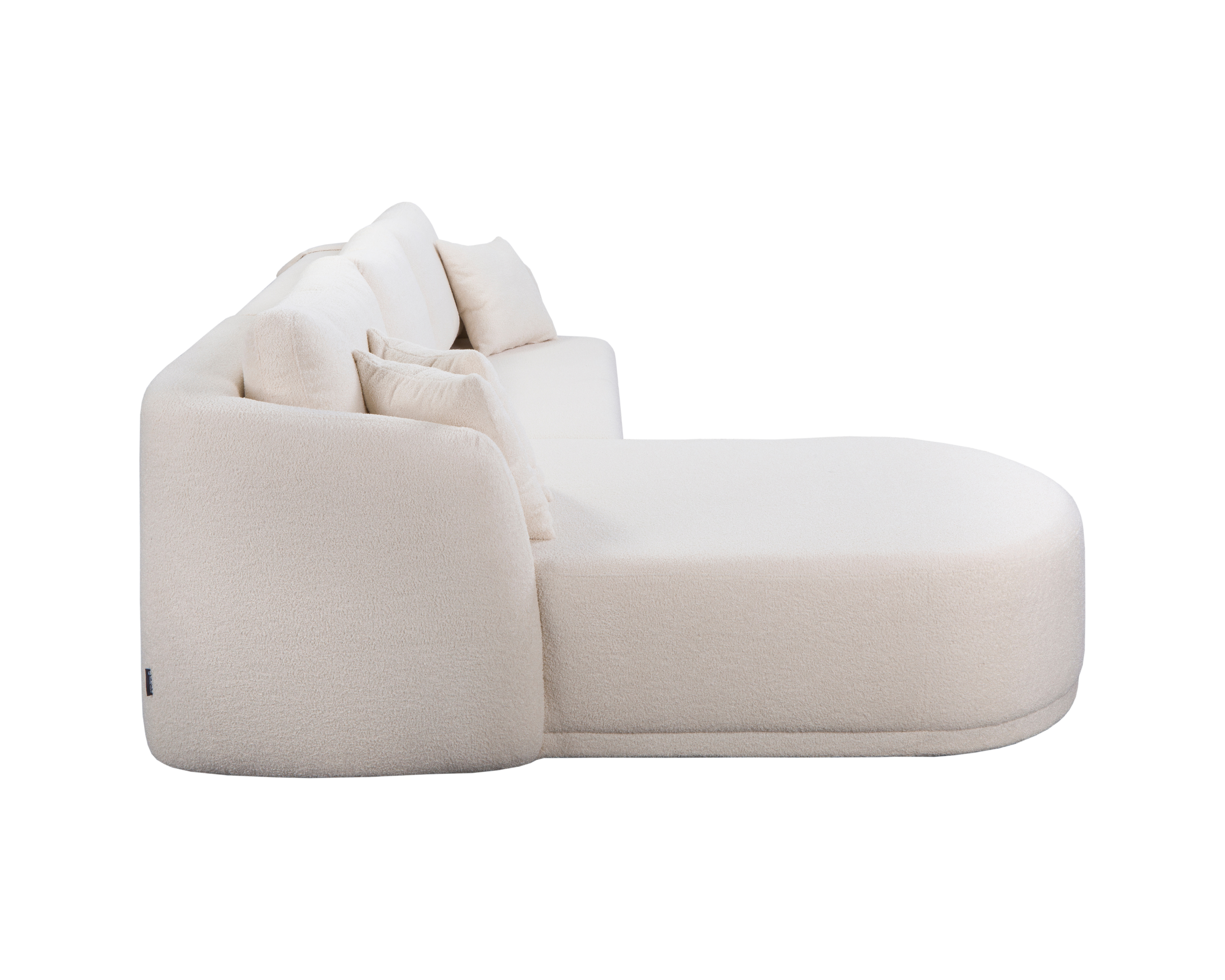 Canapé d’angle gauche Charlot en tissu bouclette beige Paname Avenue, vue de profil sur fond blanc