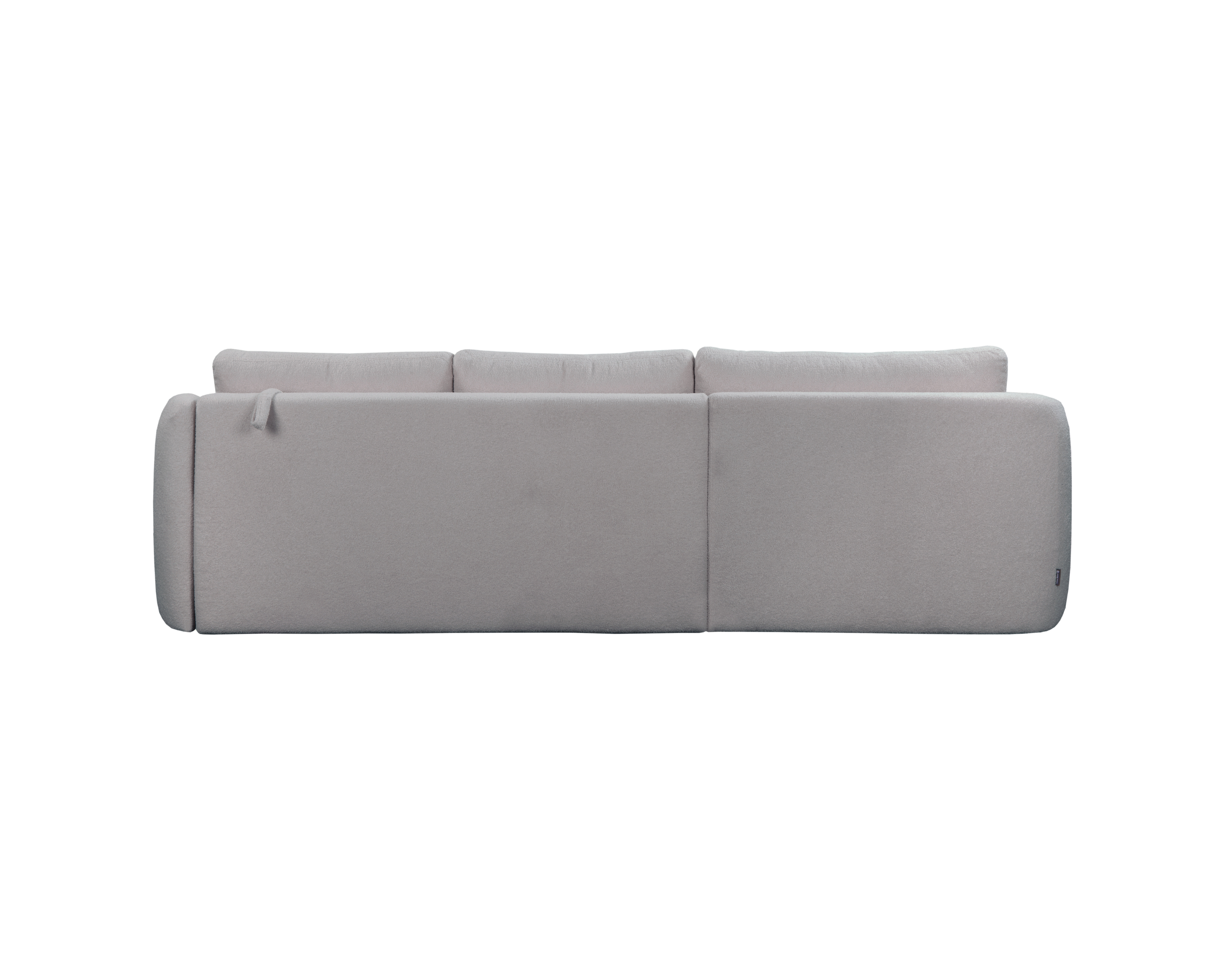 Canapé d’angle gauche Charlot en tissu bouclette gris Paname Avenue, vue arrière sur fond blanc