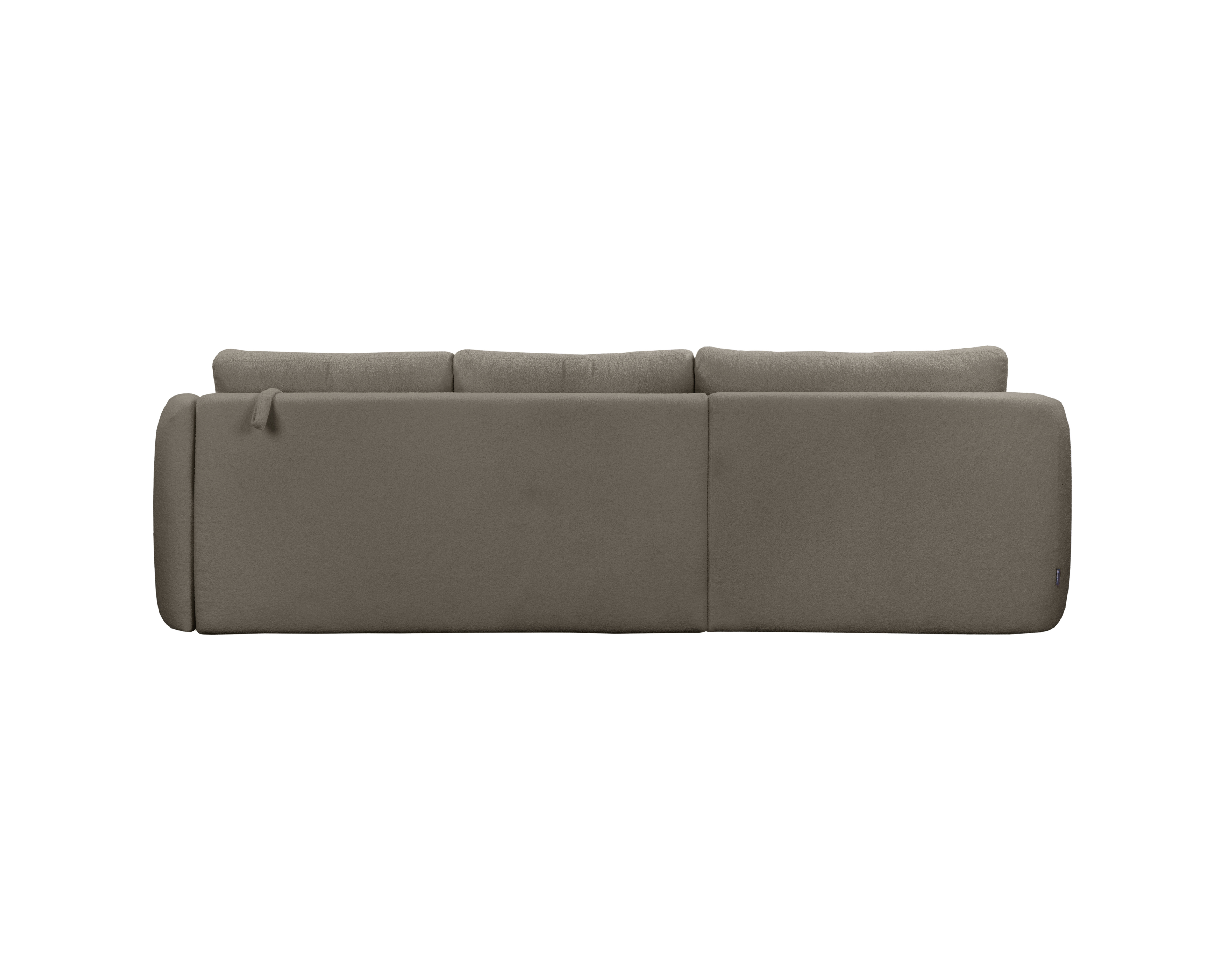 Canapé d’angle gauche Charlot en tissu bouclette taupe Paname Avenue, vue arrière sur fond blanc