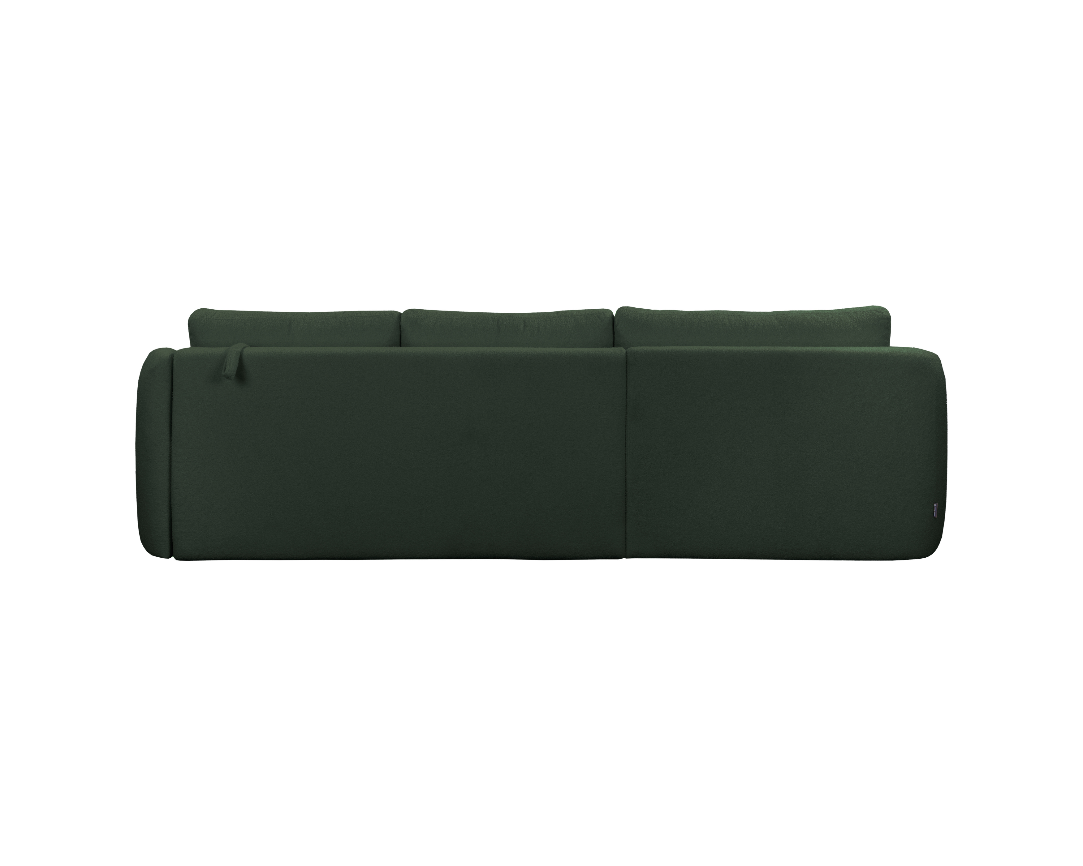 Canapé d’angle gauche Charlot en tissu bouclette vert Paname Avenue, vue arrière sur fond blanc