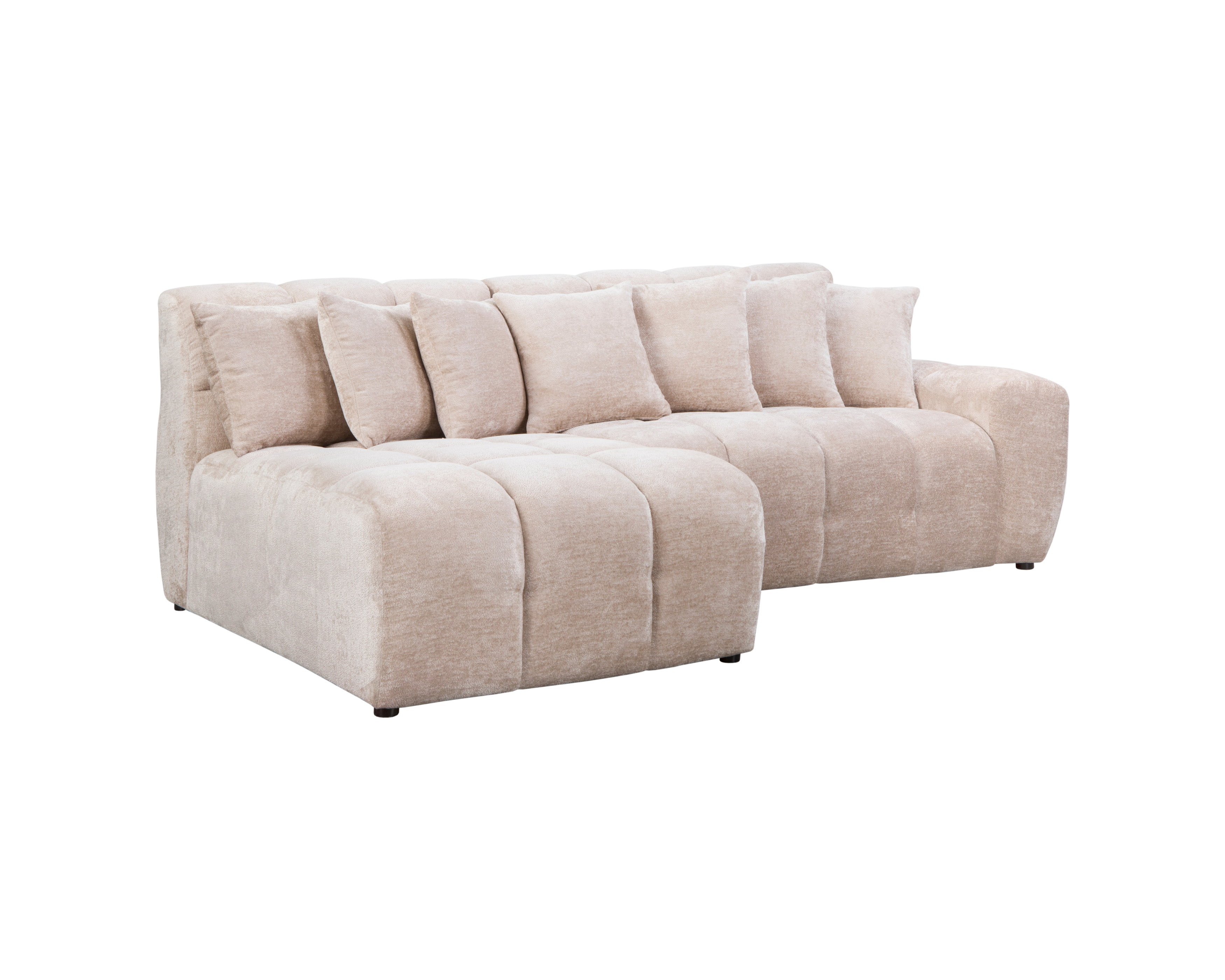 Canapé d’angle gauche Fontaine au Roi en tissu chenille beige Paname Avenue, vue trois-quarts sur fond blanc