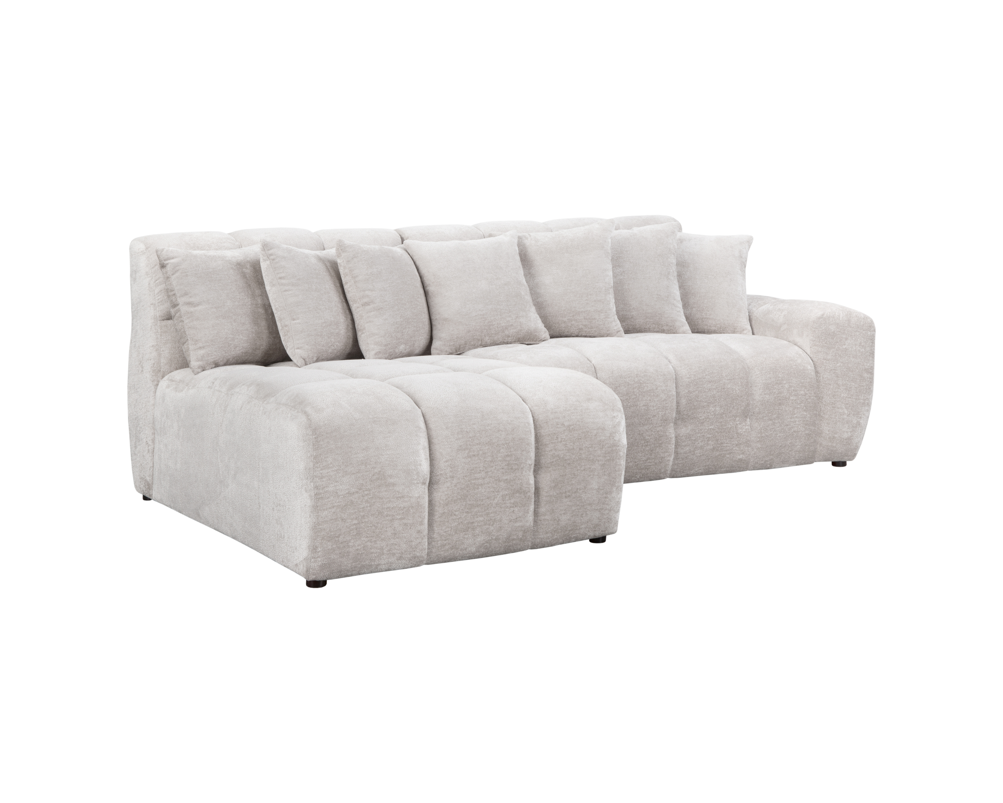 Canapé d’angle gauche Fontaine au Roi en tissu chenille gris Paname Avenue, vue trois-quarts sur fond blanc