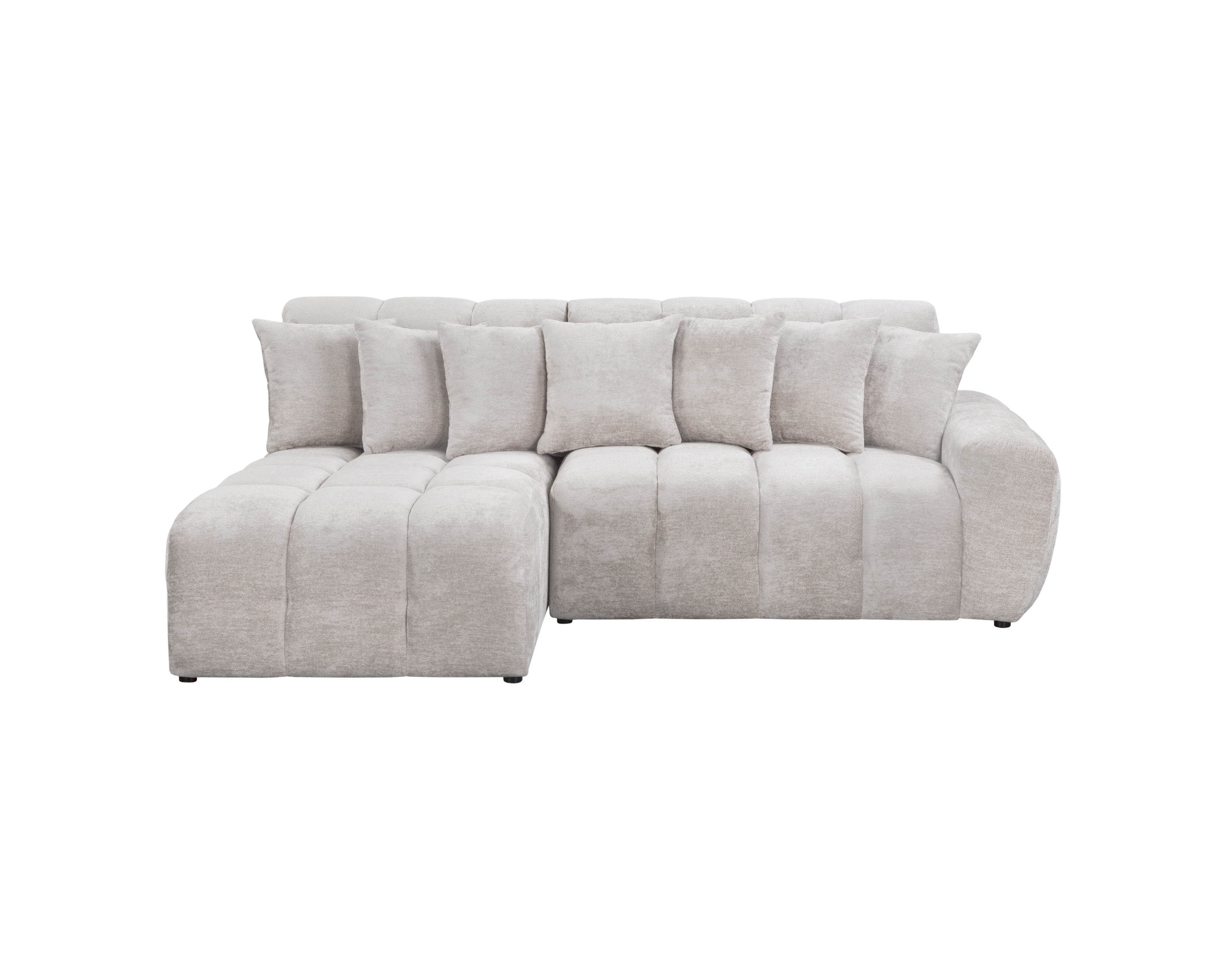 Canapé d’angle gauche Fontaine au Roi en tissu chenille gris Paname Avenue, vue de face sur fond blanc